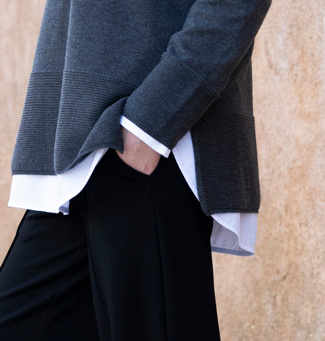 Marble Oversized Cowl Neck Sweater Charcoal 8077-105