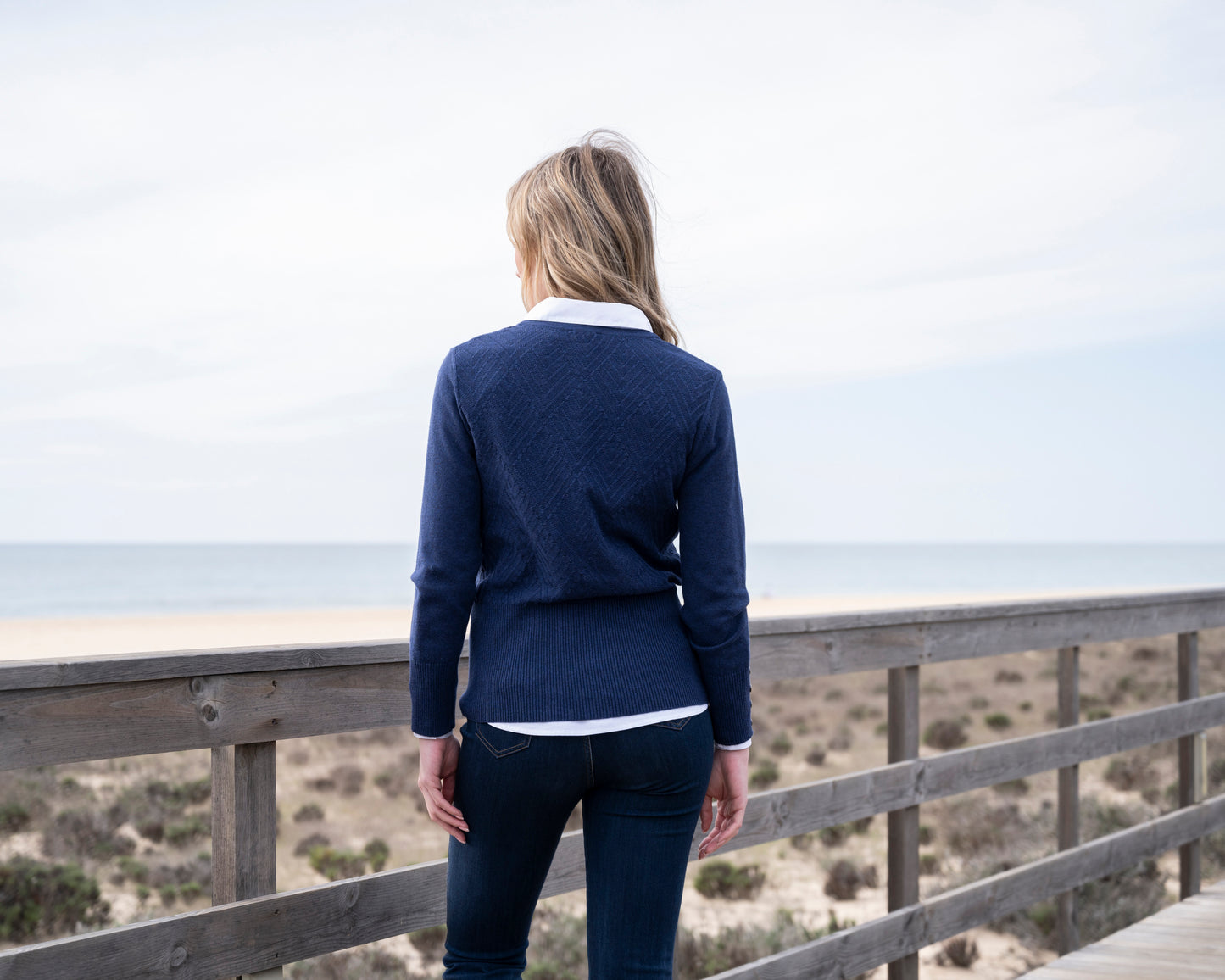 Marble Classic Fit Knit Sweater w/Detachable Collar Navy 8092-103