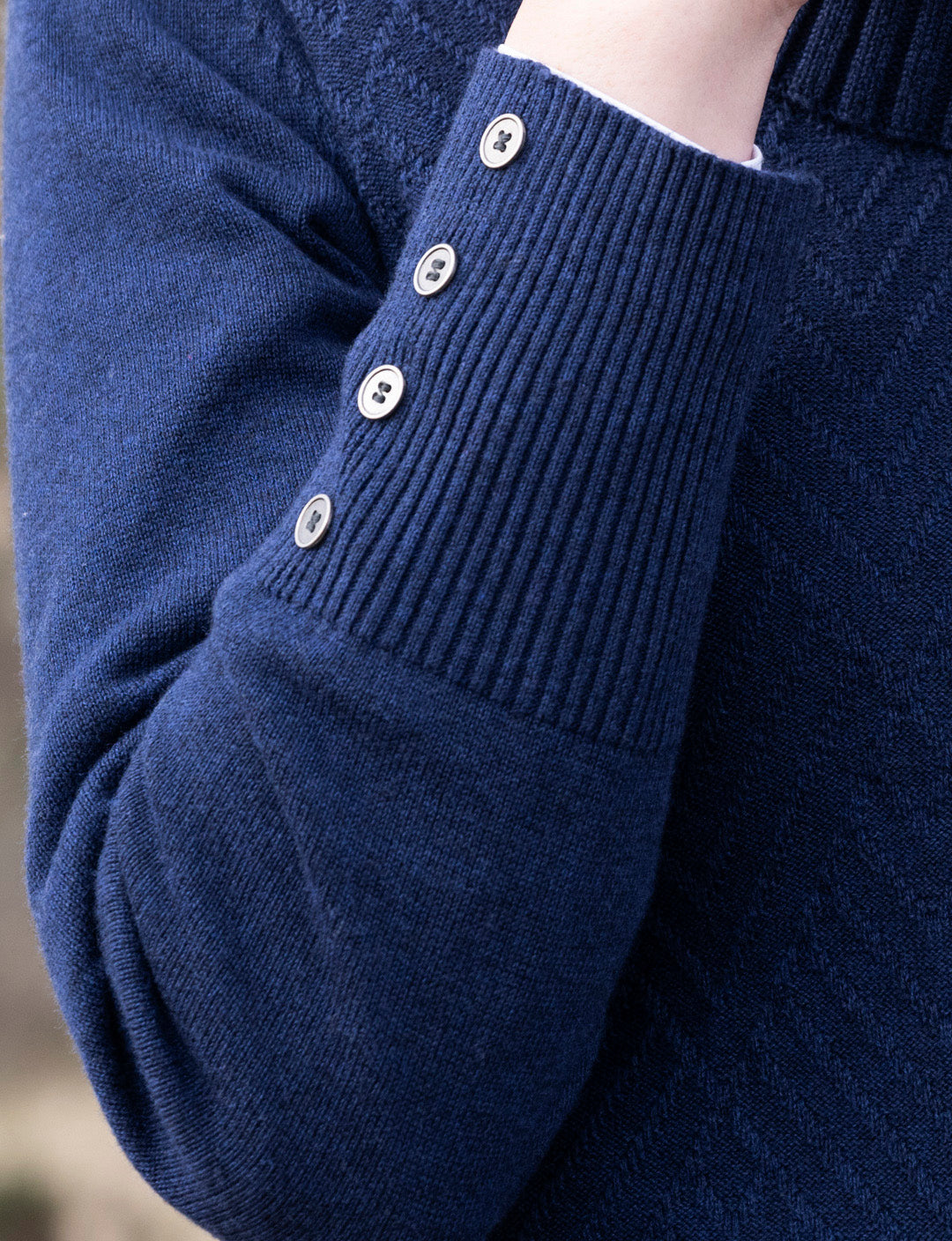 Marble Classic Fit Knit Sweater w/Detachable Collar Navy 8092-103