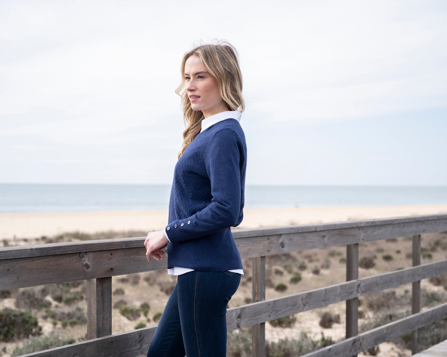 Marble Classic Fit Knit Sweater w/Detachable Collar Navy 8092-103