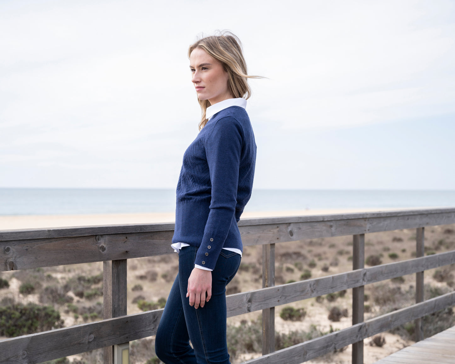 Marble Classic Fit Knit Sweater w/Detachable Collar Navy 8092-103