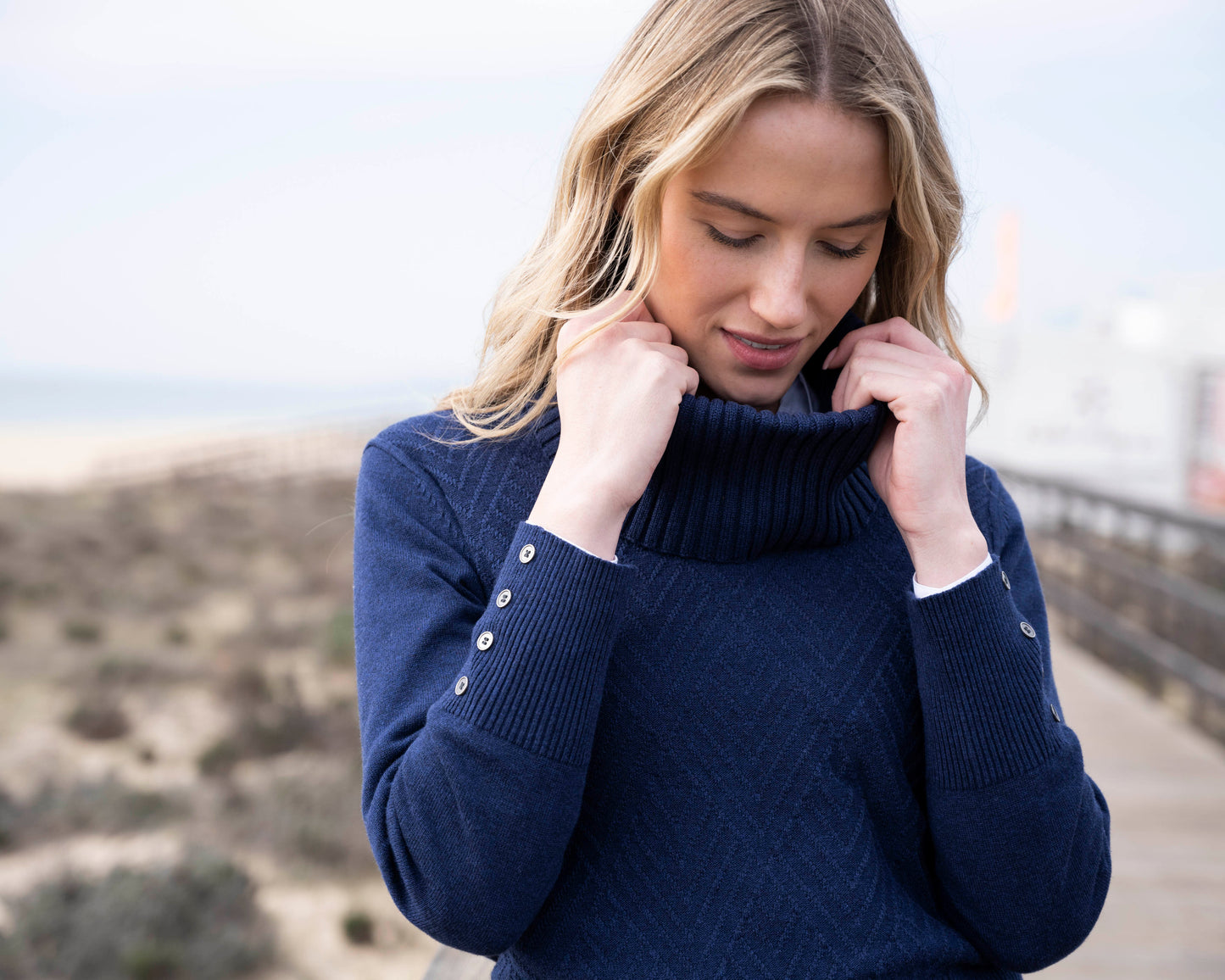 Marble Classic Fit Knit Sweater w/Detachable Collar Navy 8092-103
