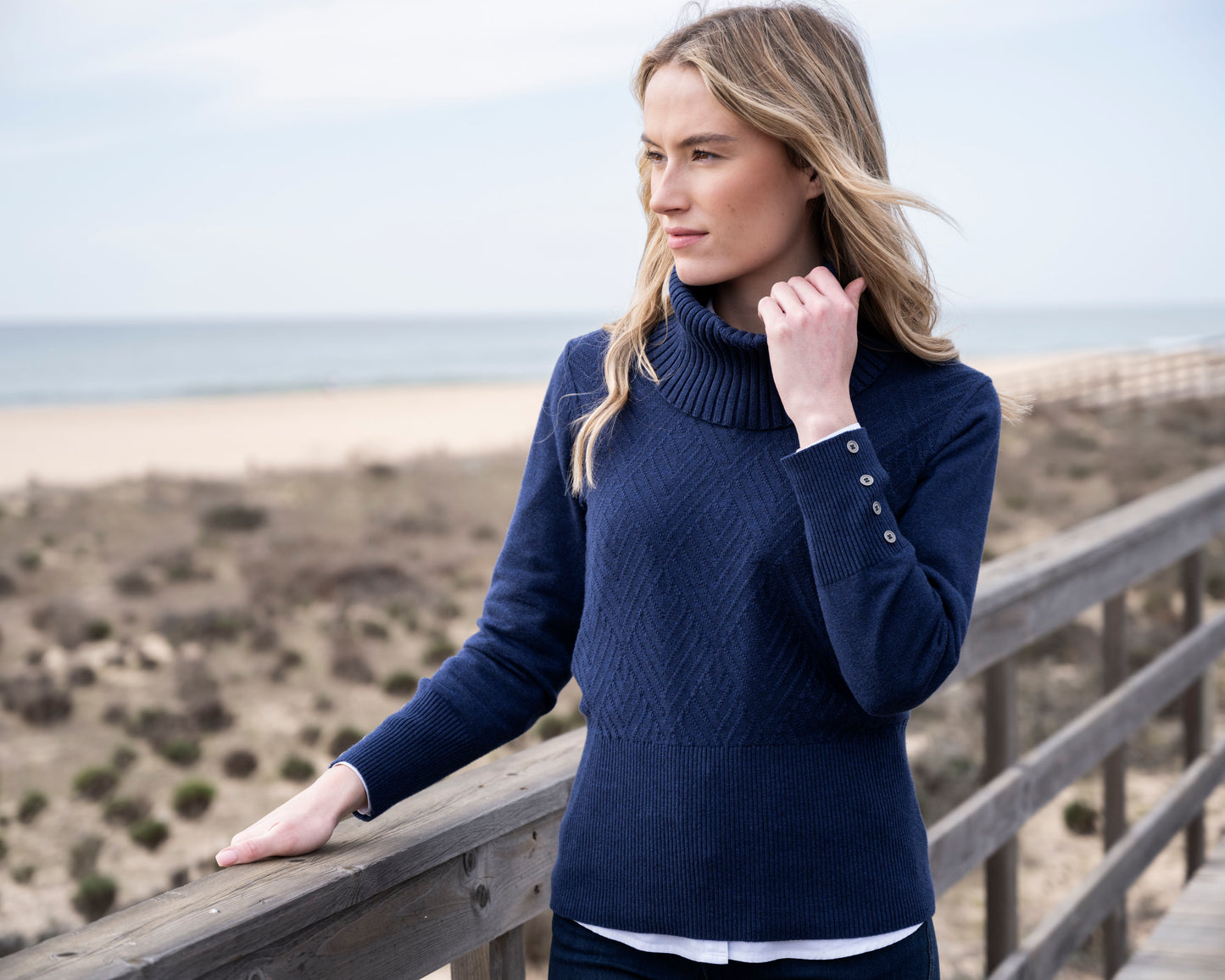 Marble Classic Fit Knit Sweater w/Detachable Collar Navy 8092-103