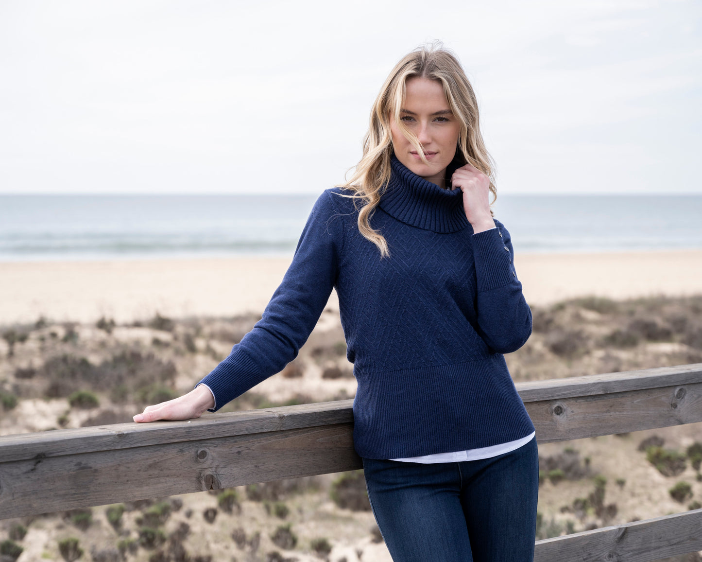 Marble Classic Fit Knit Sweater w/Detachable Collar Navy 8092-103