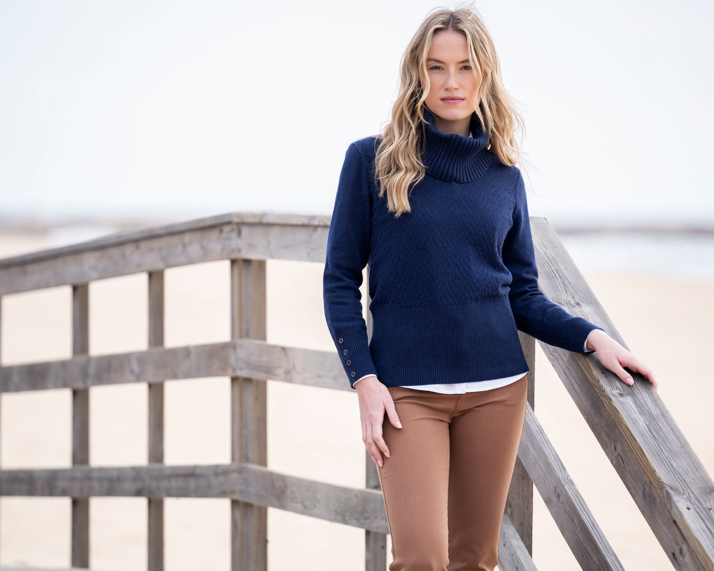Marble Classic Fit Knit Sweater w/Detachable Collar Navy 8092-103