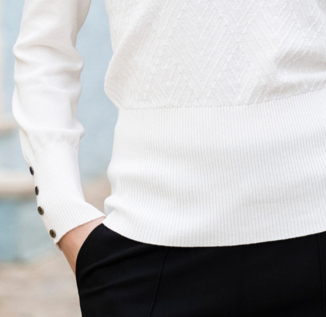 Marble Classic Fit Knit Sweater w/Detachable Collar Ivory 8092-104