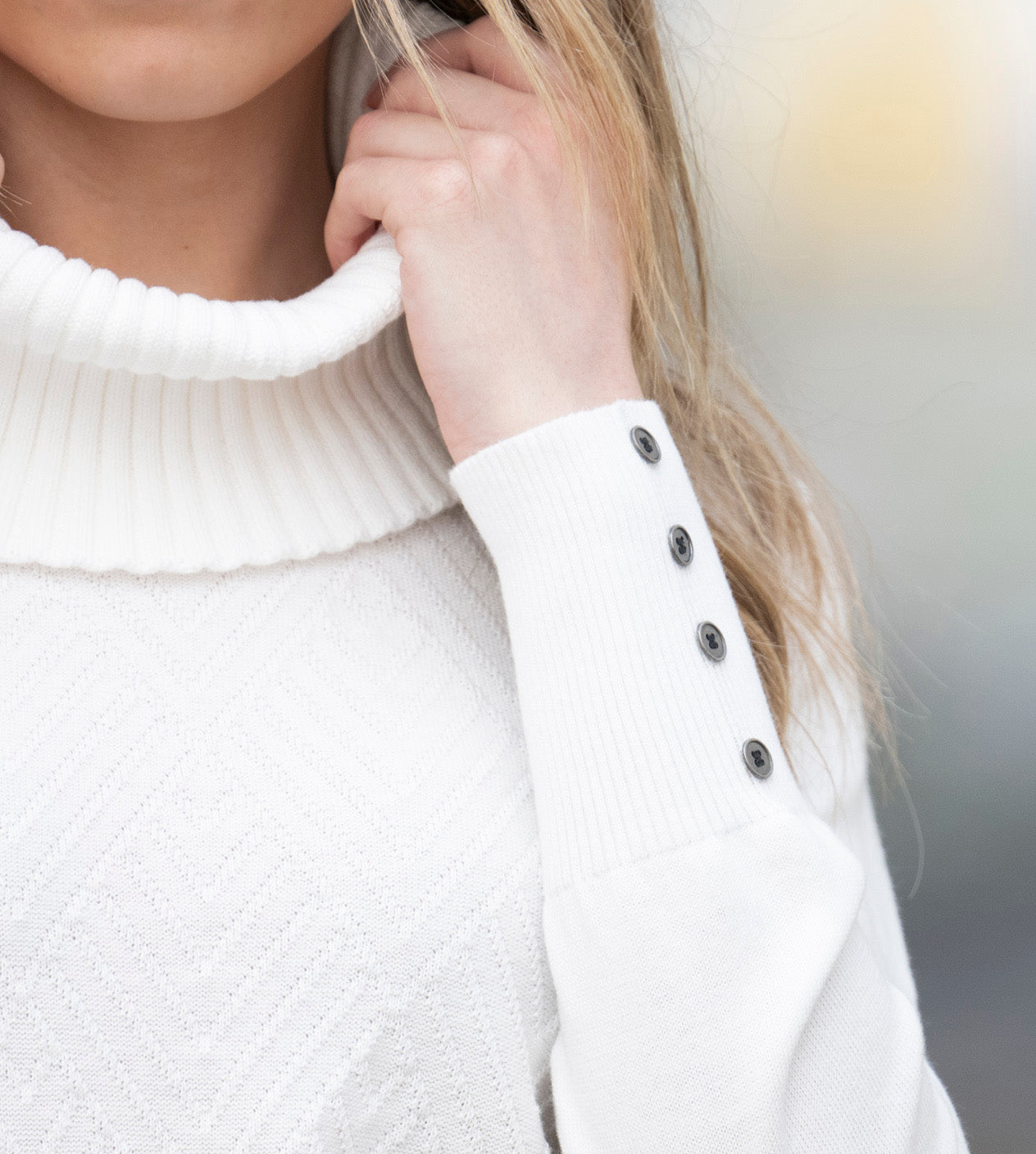 Marble Classic Fit Knit Sweater w/Detachable Collar Ivory 8092-104