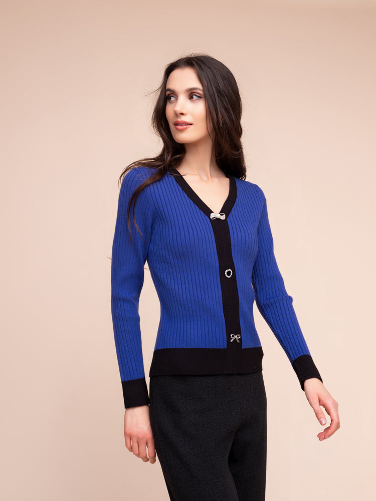 Alison Sheri Fitted V-Neck Ribbed Top Cobalt A48065