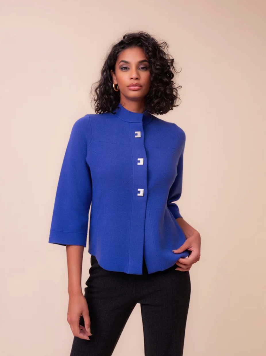 Alison Sheri Soft Knit Snap Closure Front Cardigan Jacket Cobalt A48211