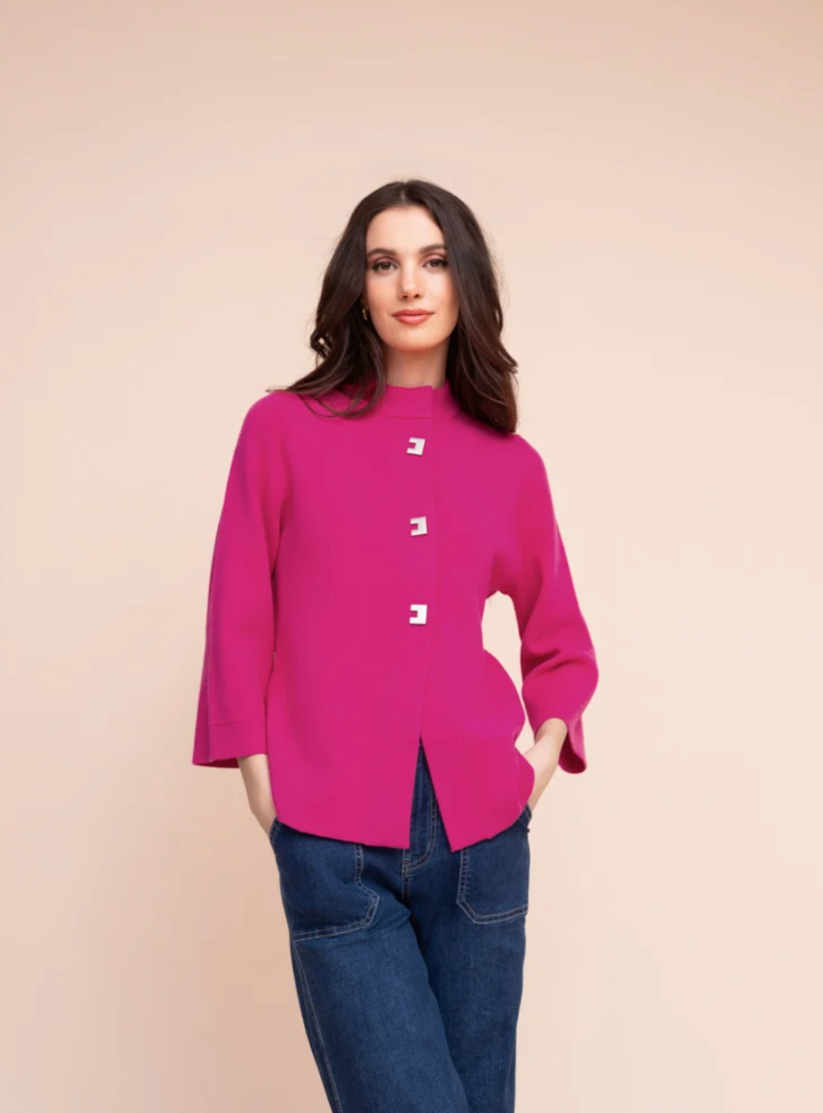 Alison Sheri Soft Knit Snap Closure Front Cardigan Jacket Fuchsia A48211