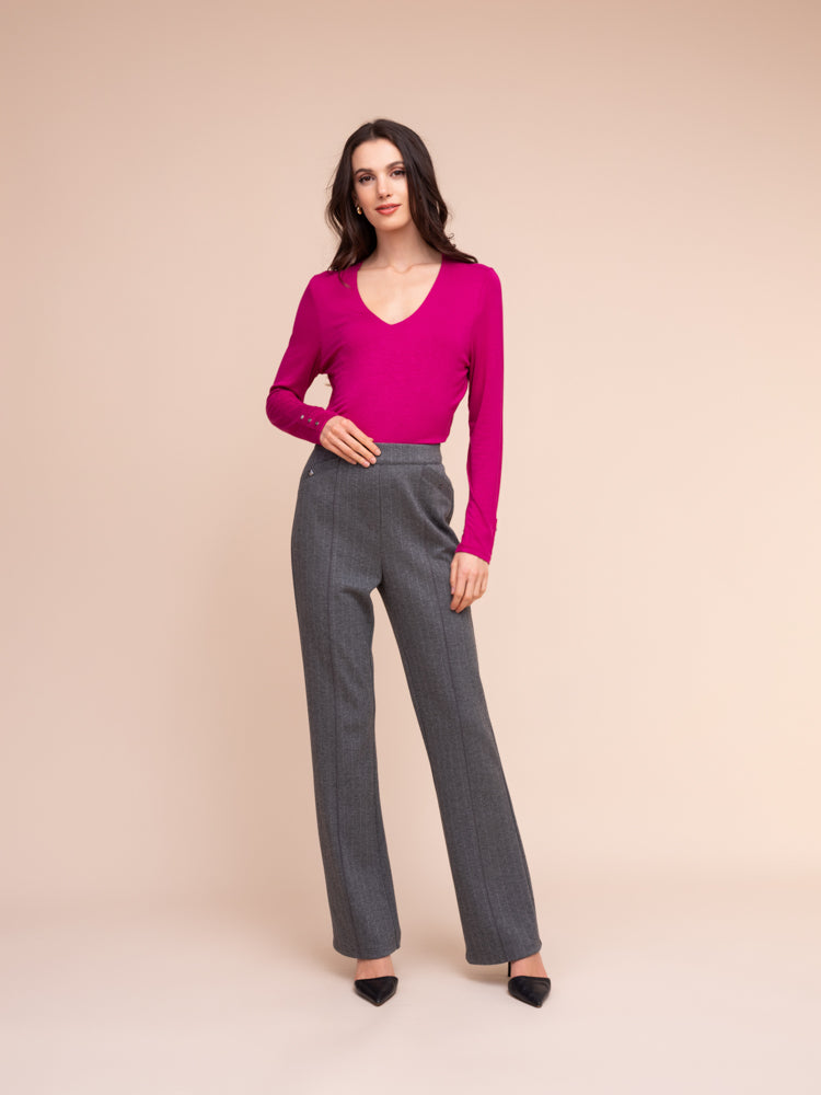 Alison Sheri Patterned Pull-On Flare Leg Pant Grey A48212