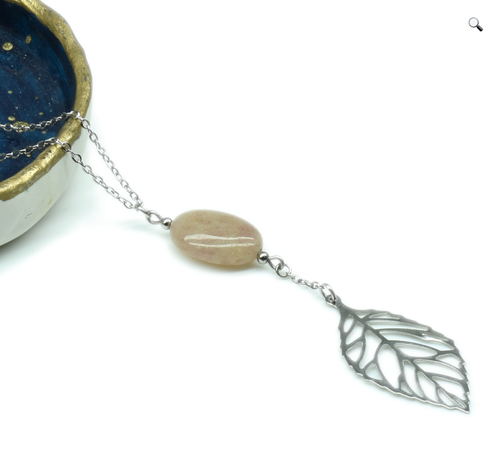 J&J Designs Leaf with Rose Quartz Necklace Silver 55819 AURORA