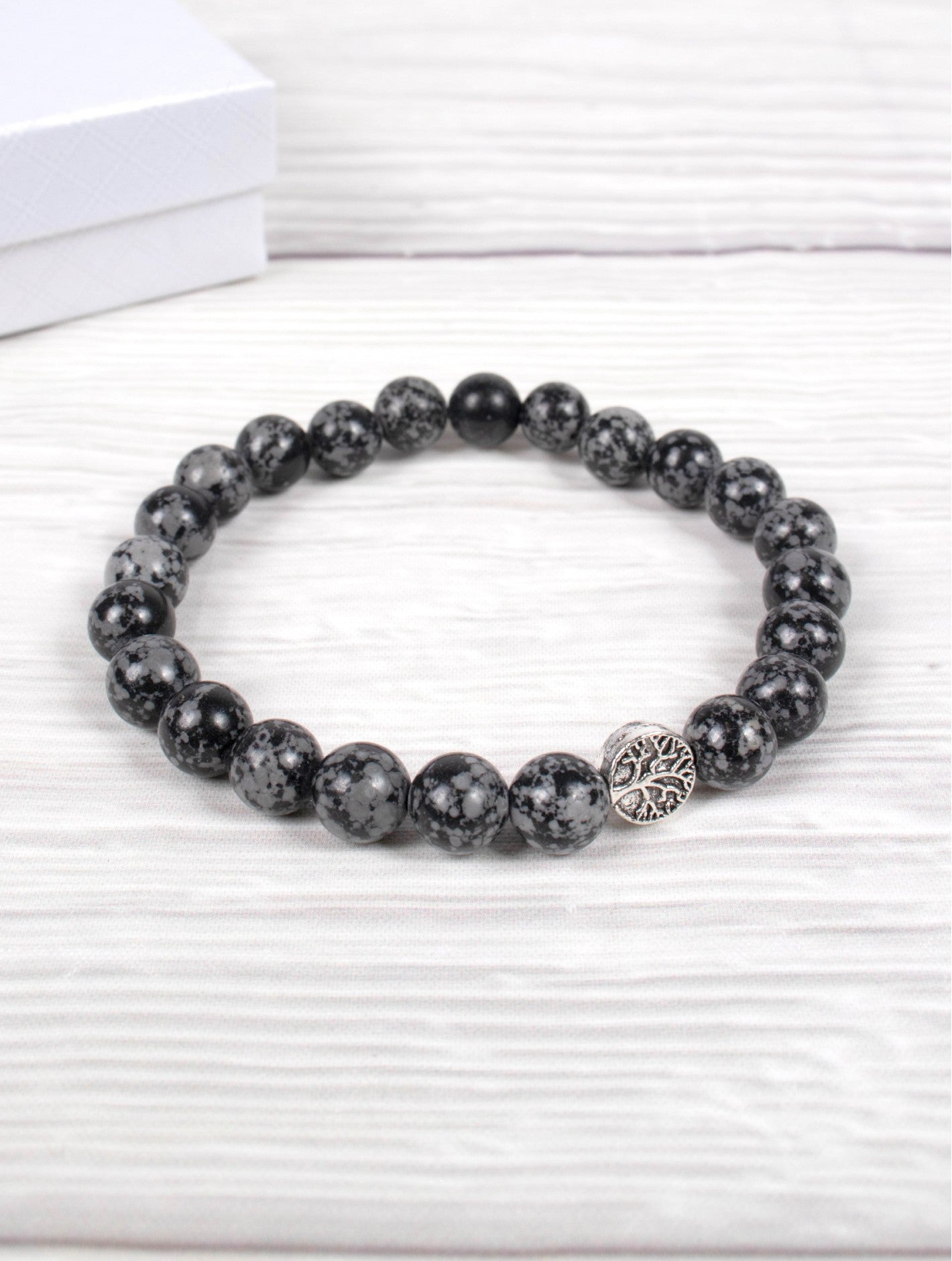 Cherie Bliss Snowflake Obsidian Crystal Blessing Bead Bracelet With Gift Box BR1242