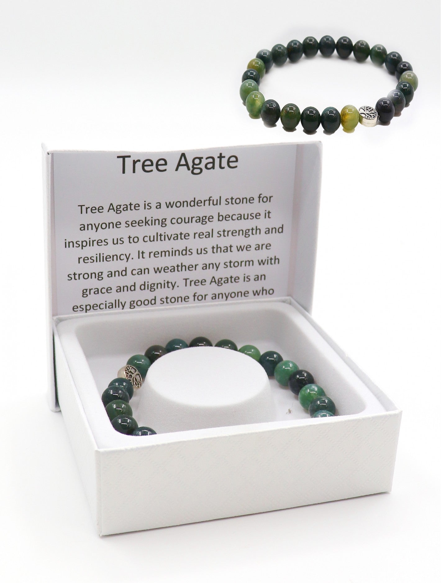 Cherie Bliss Tree Agate Blessing Bead Bracelet With Gift Box BR1262
