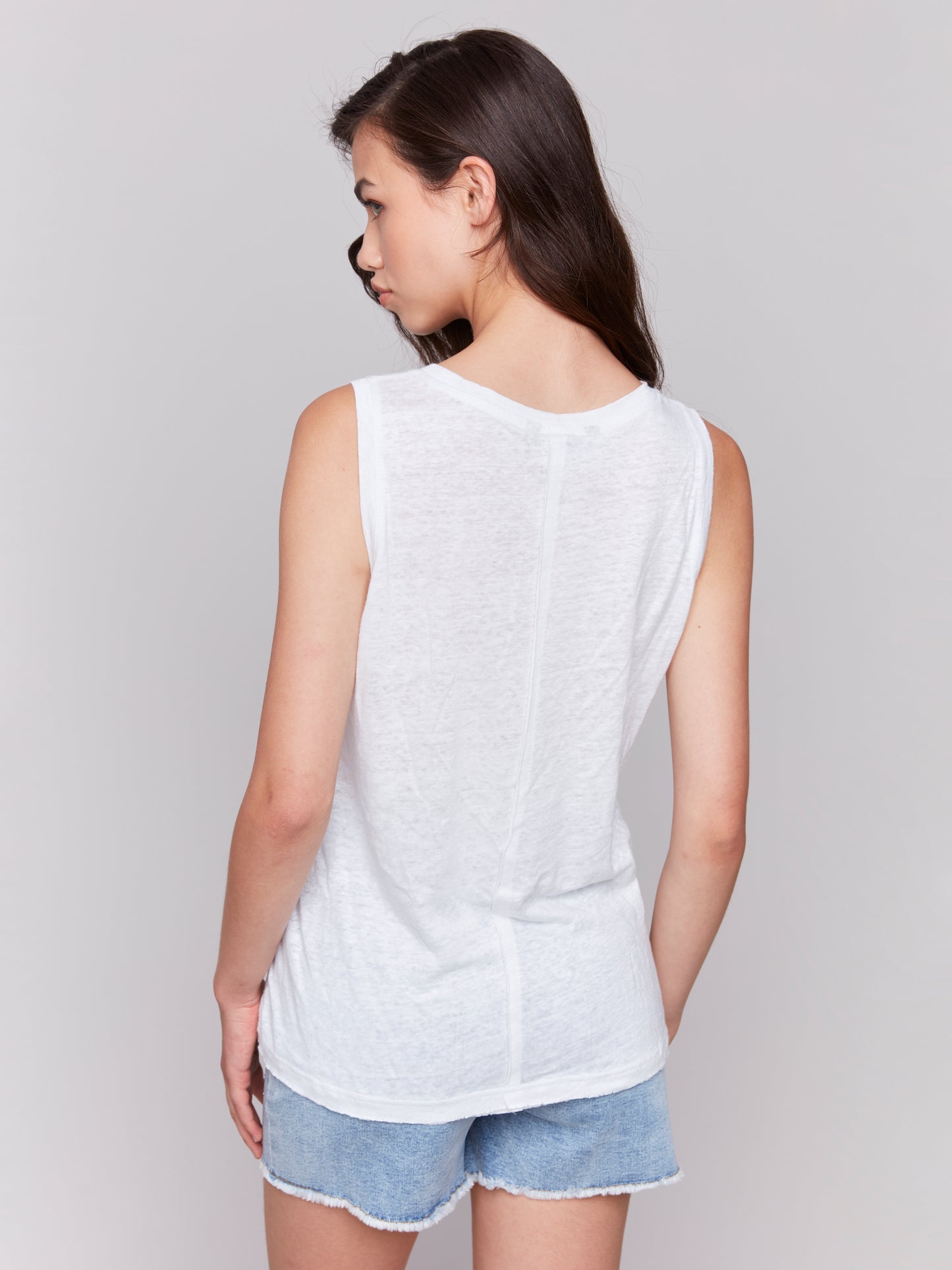 Charlie B Cotton Slub Sleeveless Knit Top White C1313YPK-291C-002