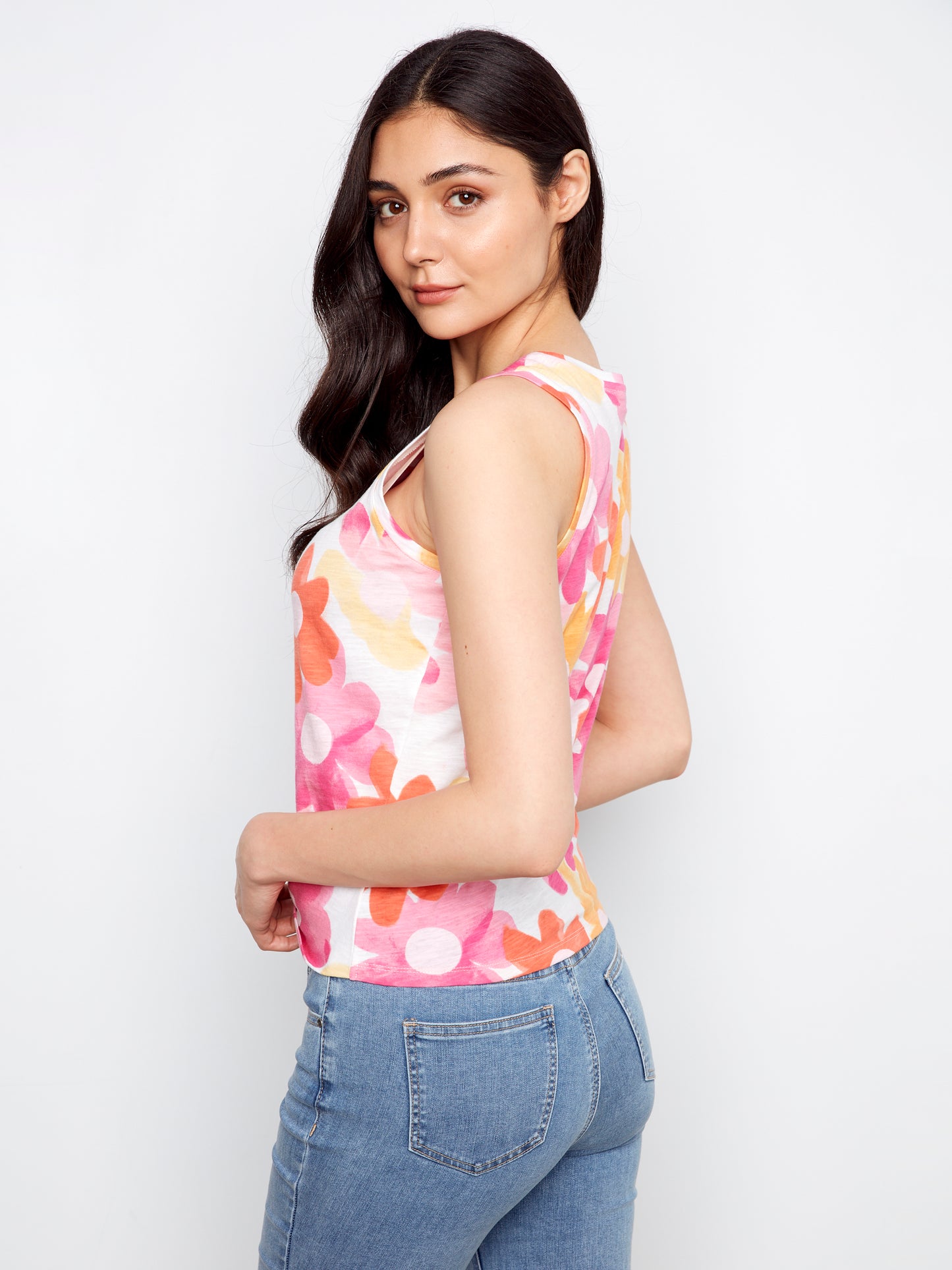 Charlie B Printed Organic Cotton Top w/Twisted Hem at Front Dandy C1365XPK-463B-P205