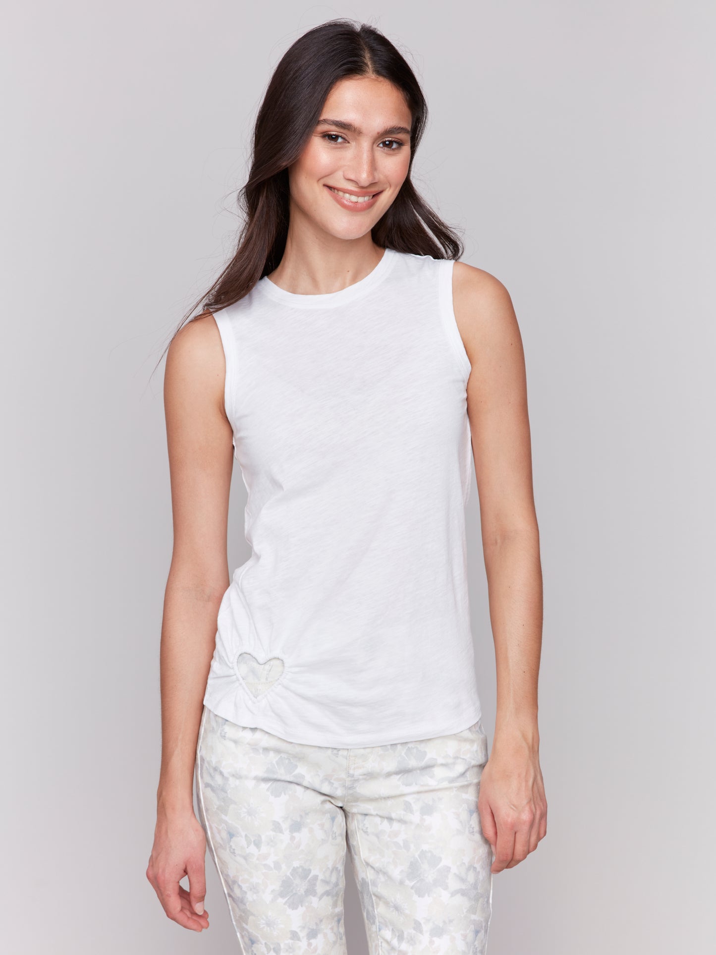 Charlie B Organic Cotton Tank w/Heart Cut Out White C1397PK-463B-002