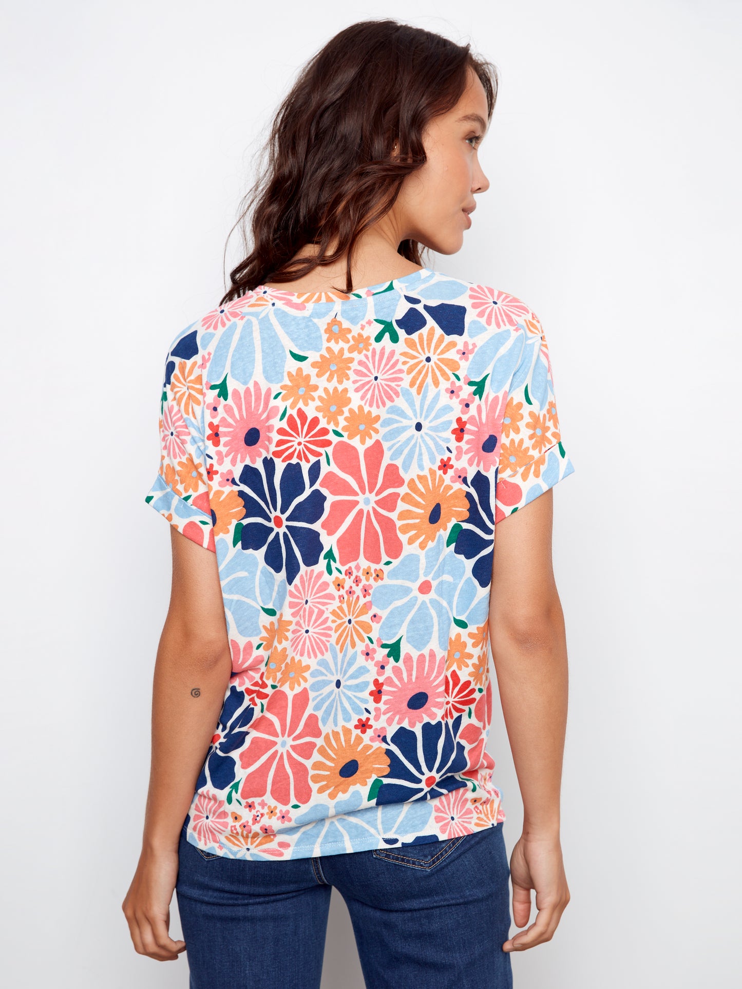 Charlie B Printed Short Sleeve V-Neck T-Shirt Retro C1439PK-258C-P203