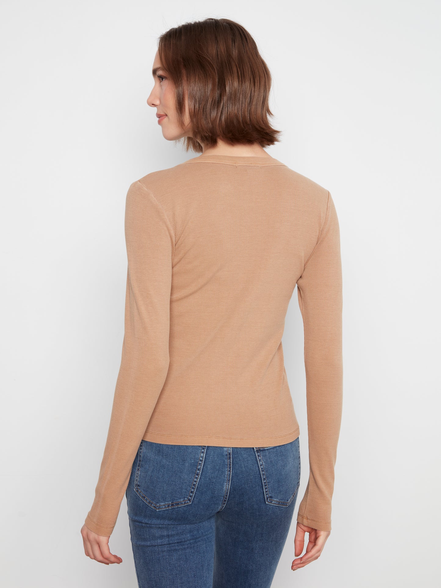 Charlie B Tencel Rib L/S Crew Neck Top Truffle C1448PK-549C-610