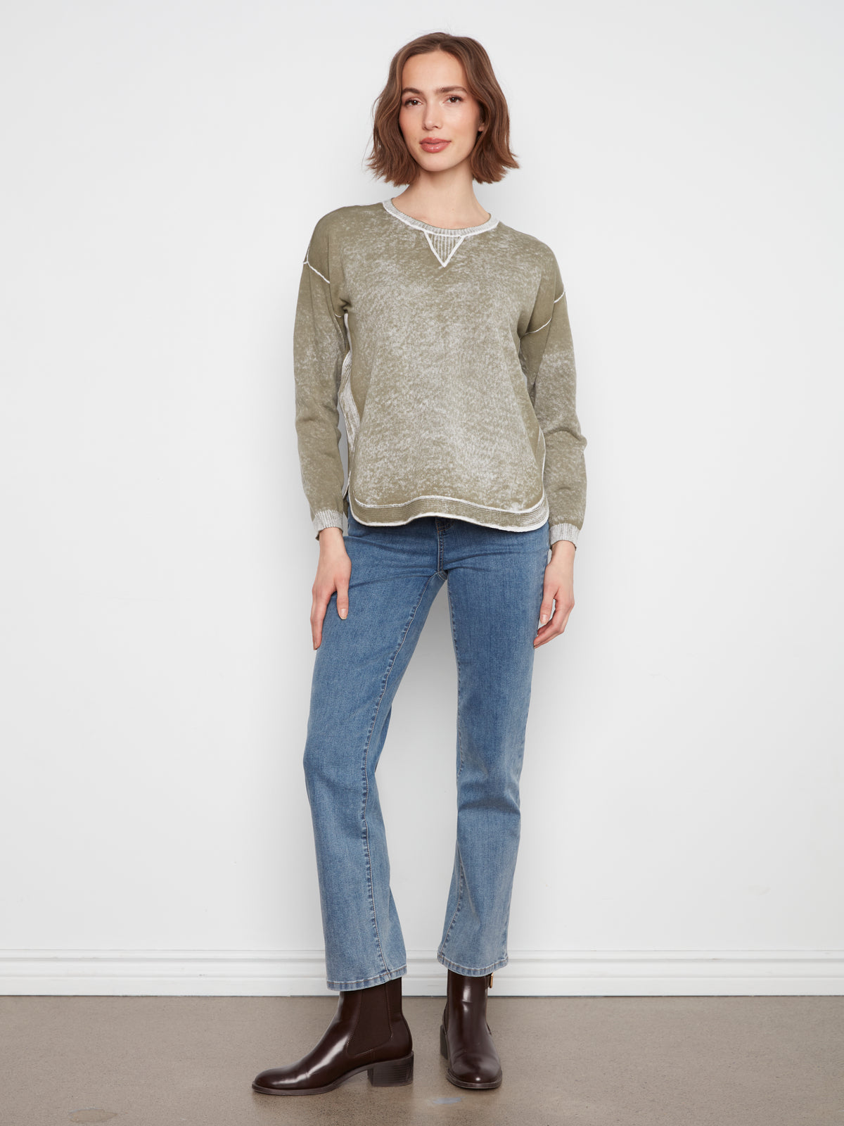 Charlie B Cotton Crew Neck Sweater Verveine C2010-261B-275