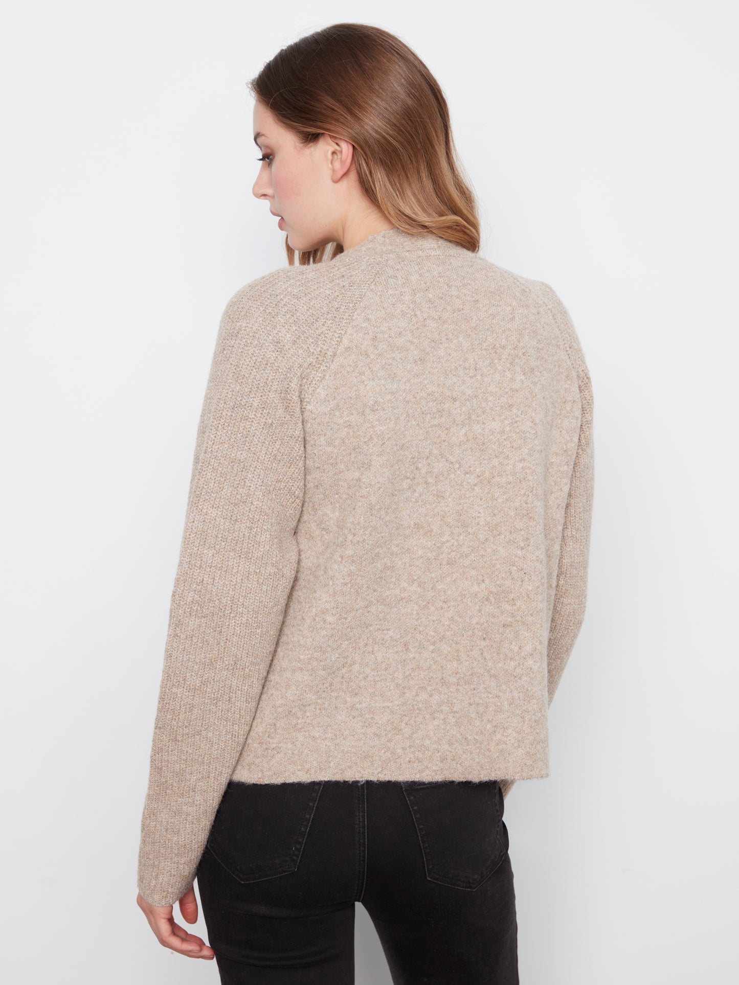 Charlie B Long Sleeve Front Flap Cardigan with Patch Pockets H-Lt Brown C2037-704C-987