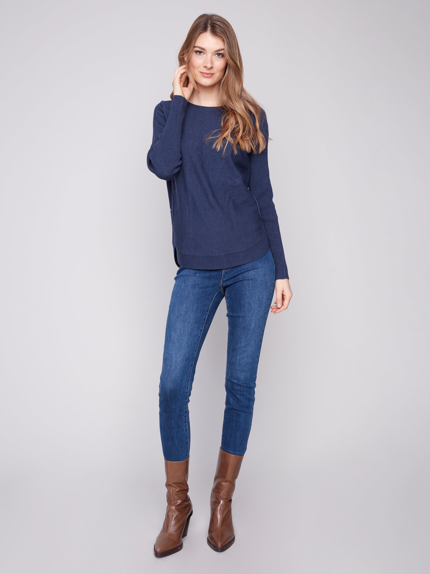 Charlie B Sweater w/Back Lace-up Detail H. Denim C2170Z-464A-011