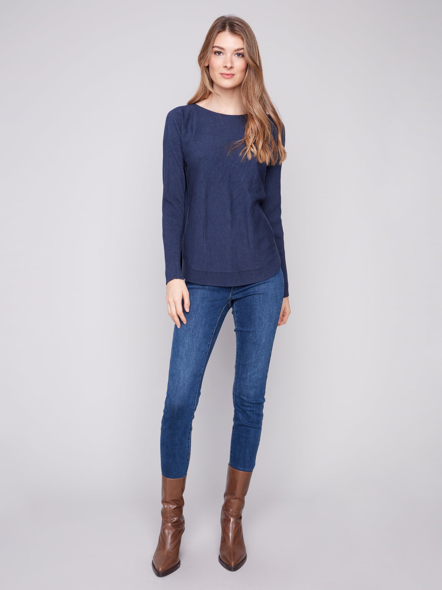 Charlie B Sweater w/Back Lace-up Detail H. Denim C2170Z-464A-011