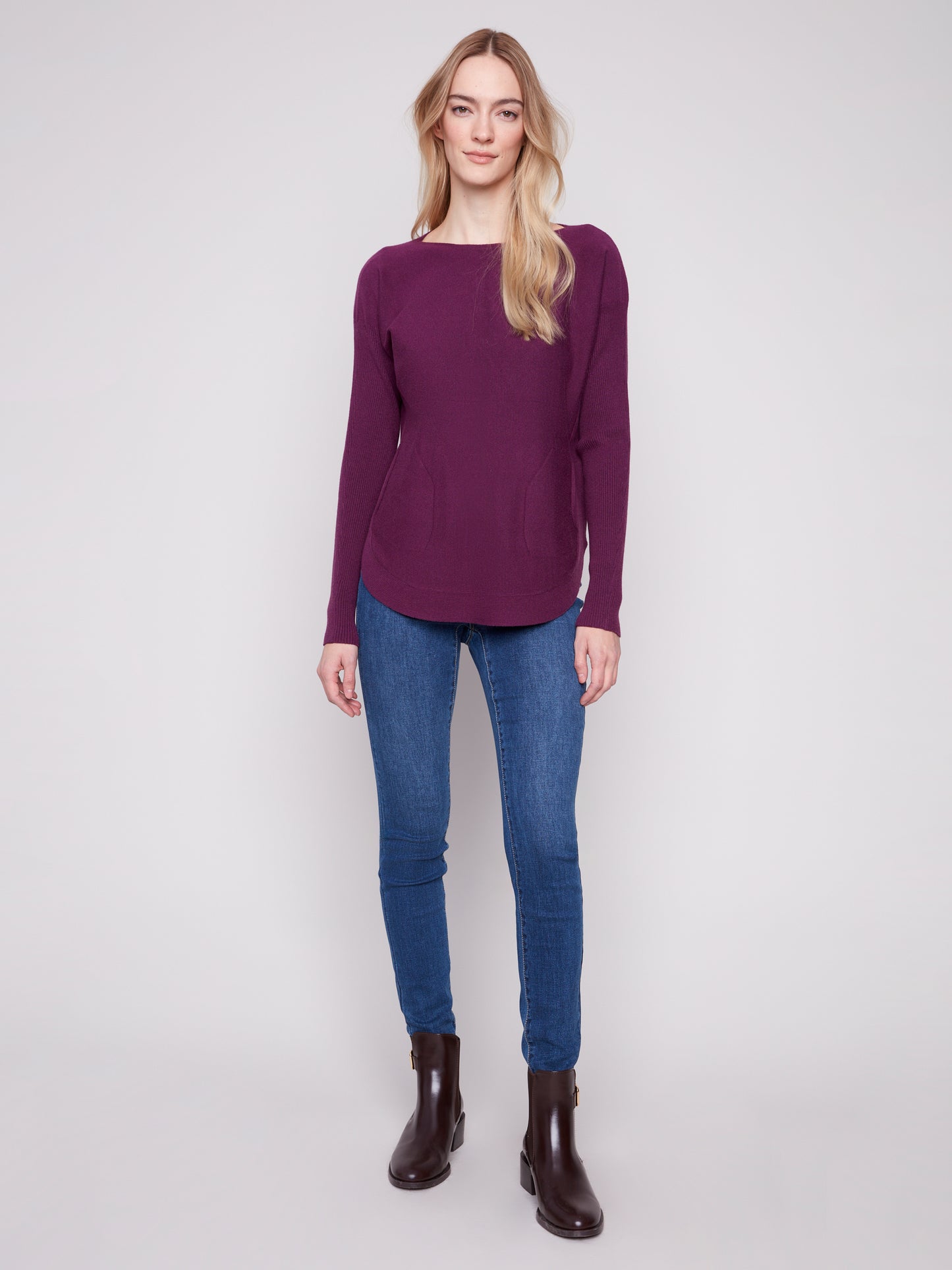 Charlie B Sweater w/Back Lace-up Detail Berry C2170Z-464A-881