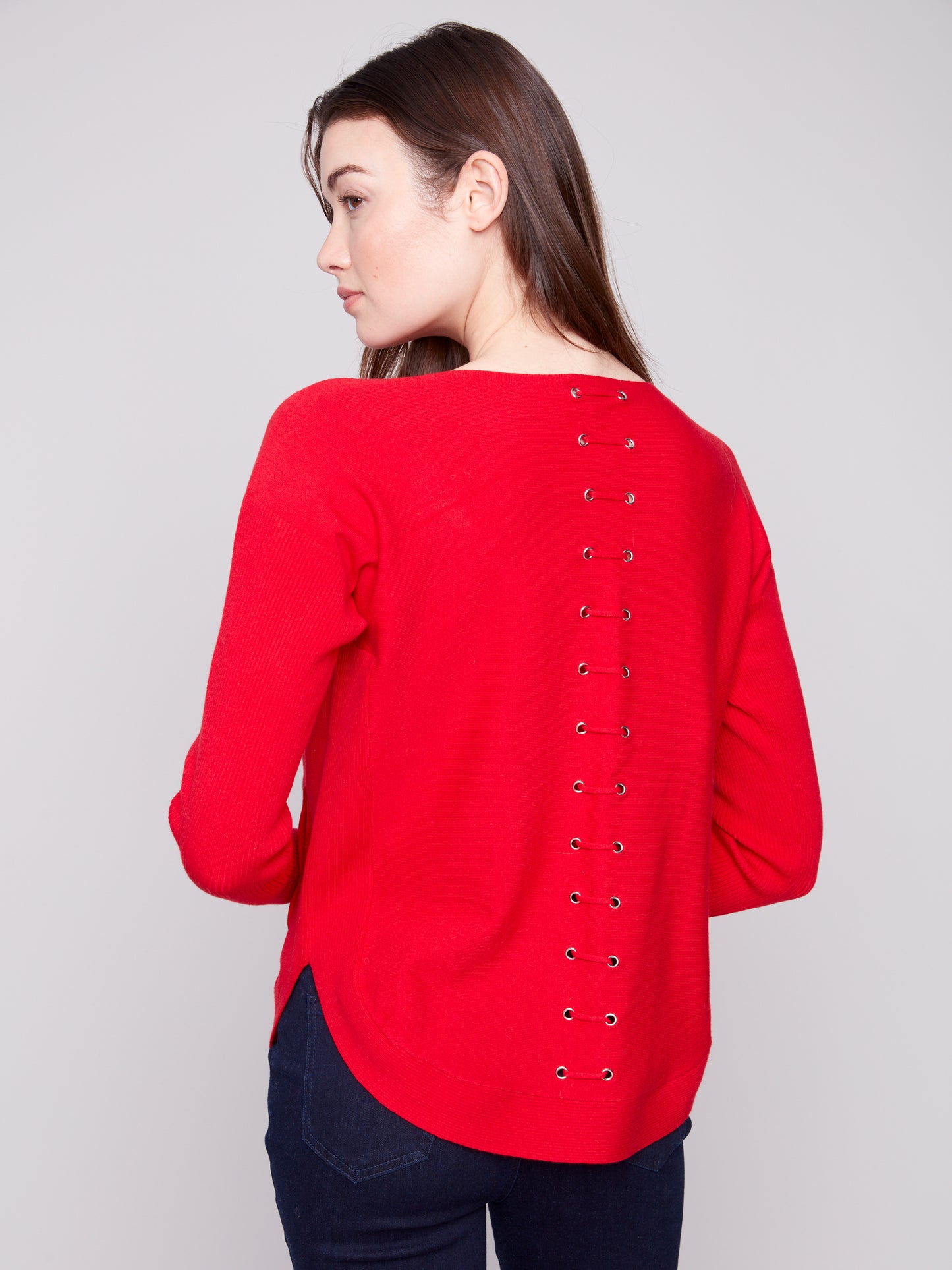 Charlie B Sweater w/Back Lace-up Detail Crimson C2170Z-464A-882