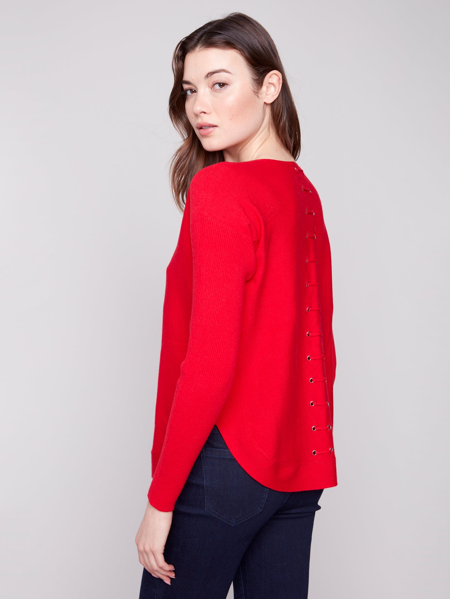 Charlie B Sweater w/Back Lace-up Detail Crimson C2170Z-464A-882