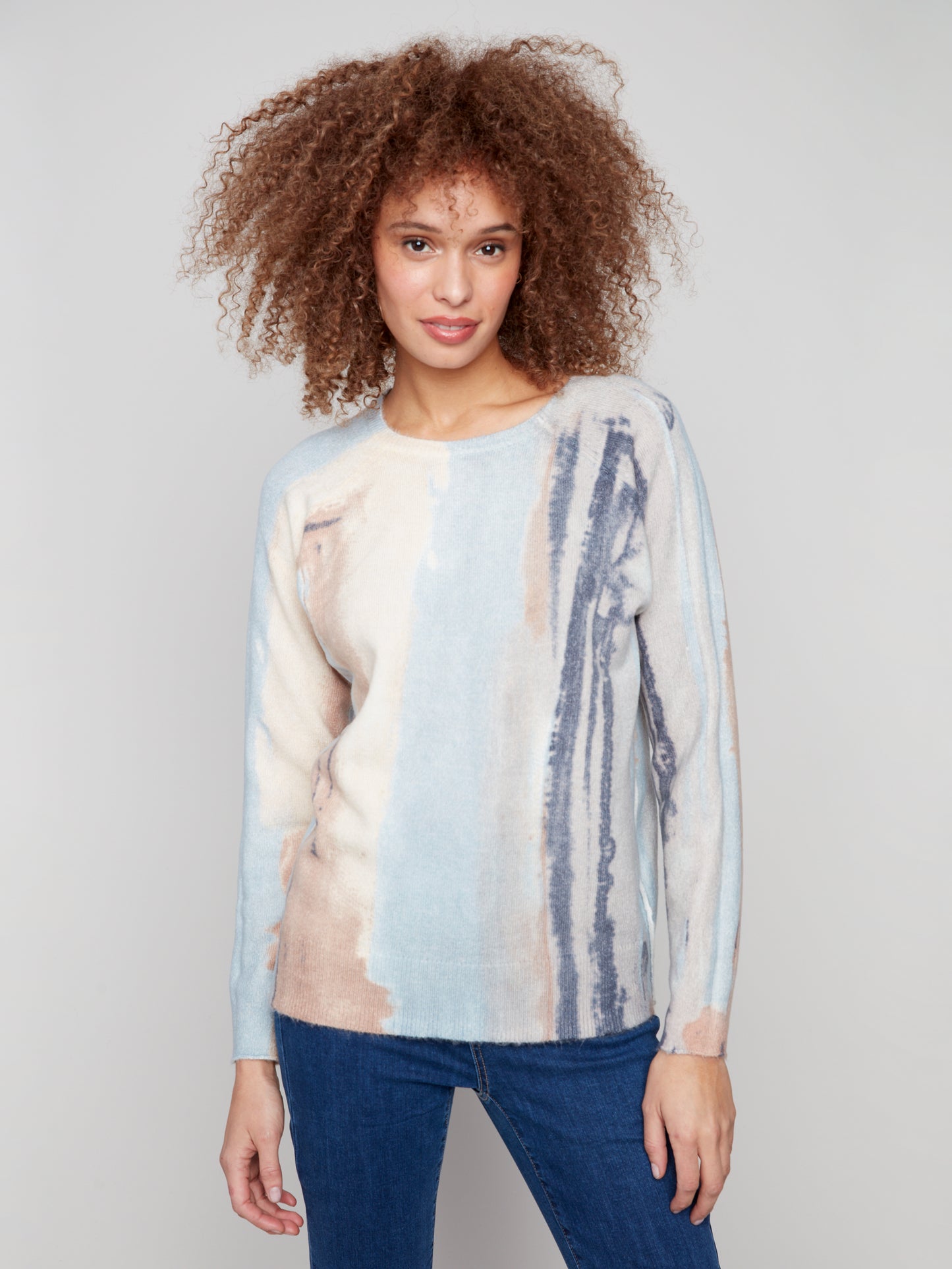 Charlie B Reversible Printed Raglan Sleeves Sweater Watercolour C2268Y-918A-P076
