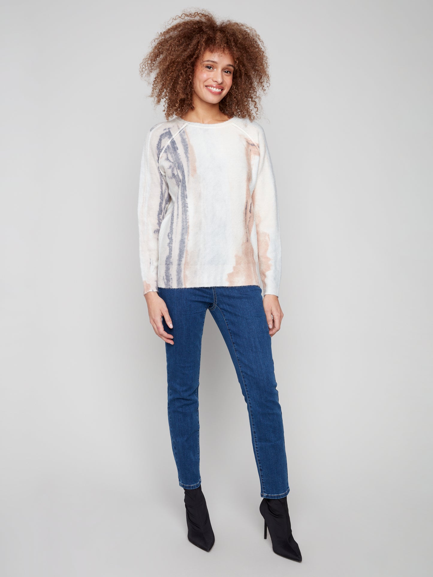 Charlie B Reversible Printed Raglan Sleeves Sweater Watercolour C2268Y-918A-P076