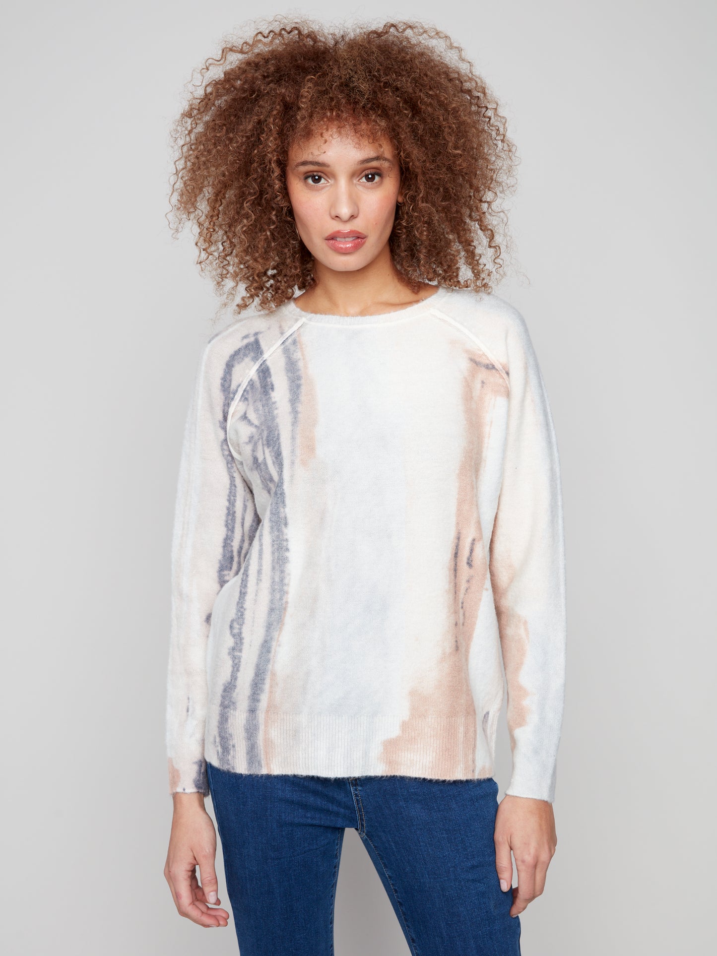 Charlie B Reversible Printed Raglan Sleeves Sweater Watercolour C2268Y-918A-P076