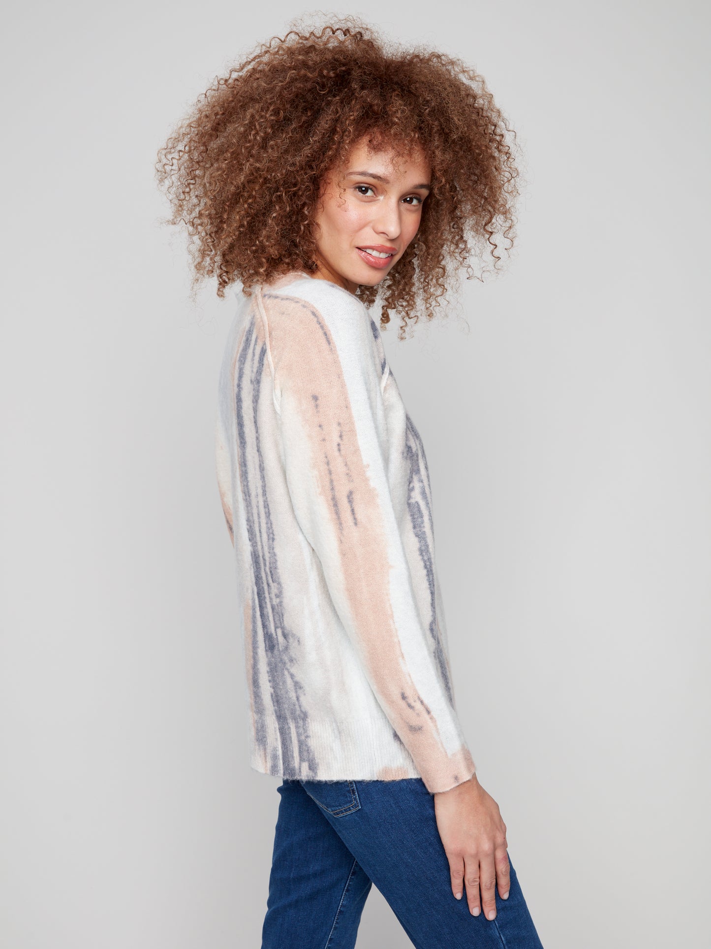 Charlie B Reversible Printed Raglan Sleeves Sweater Watercolour C2268Y-918A-P076
