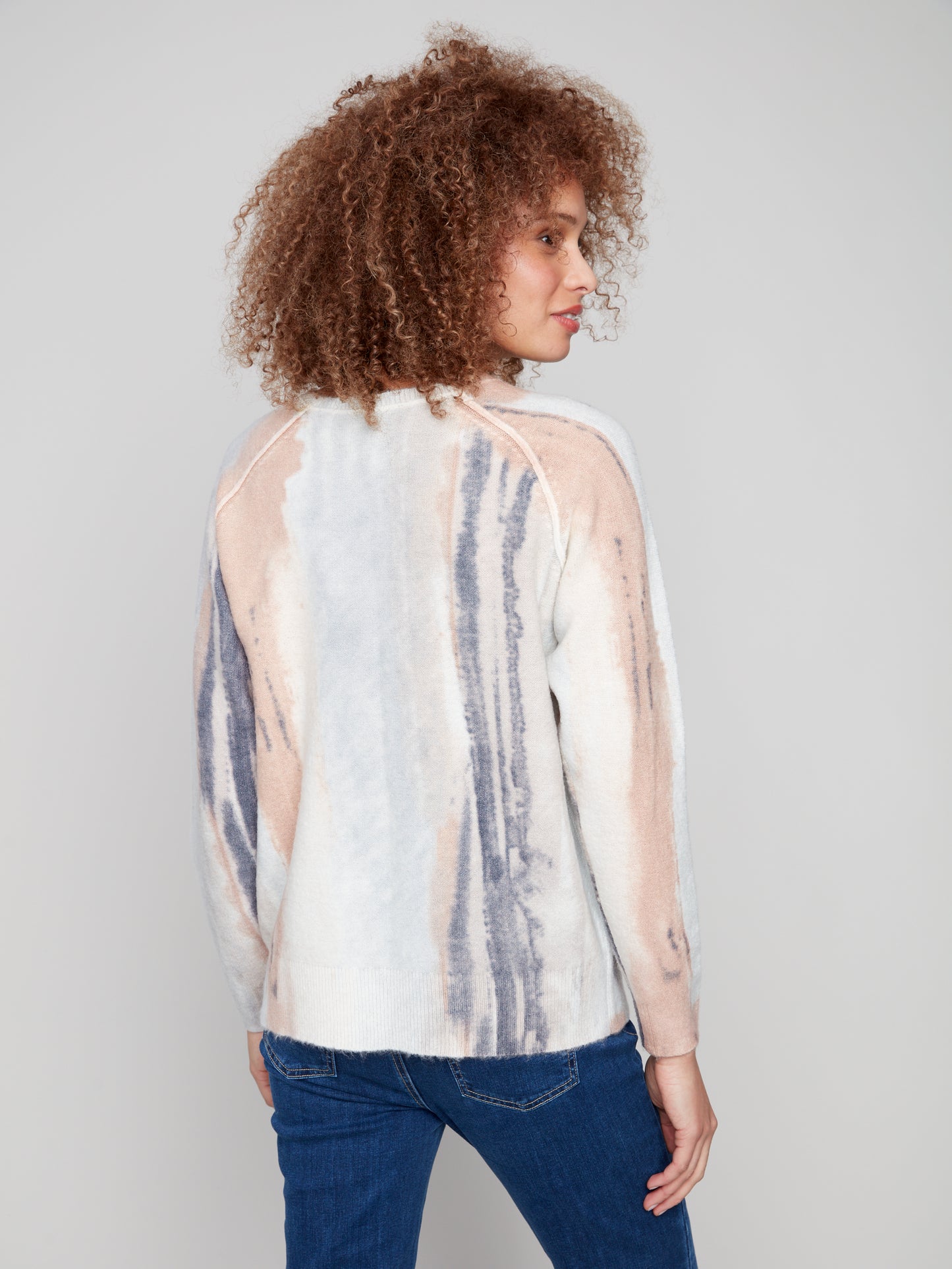 Charlie B Reversible Printed Raglan Sleeves Sweater Watercolour C2268Y-918A-P076