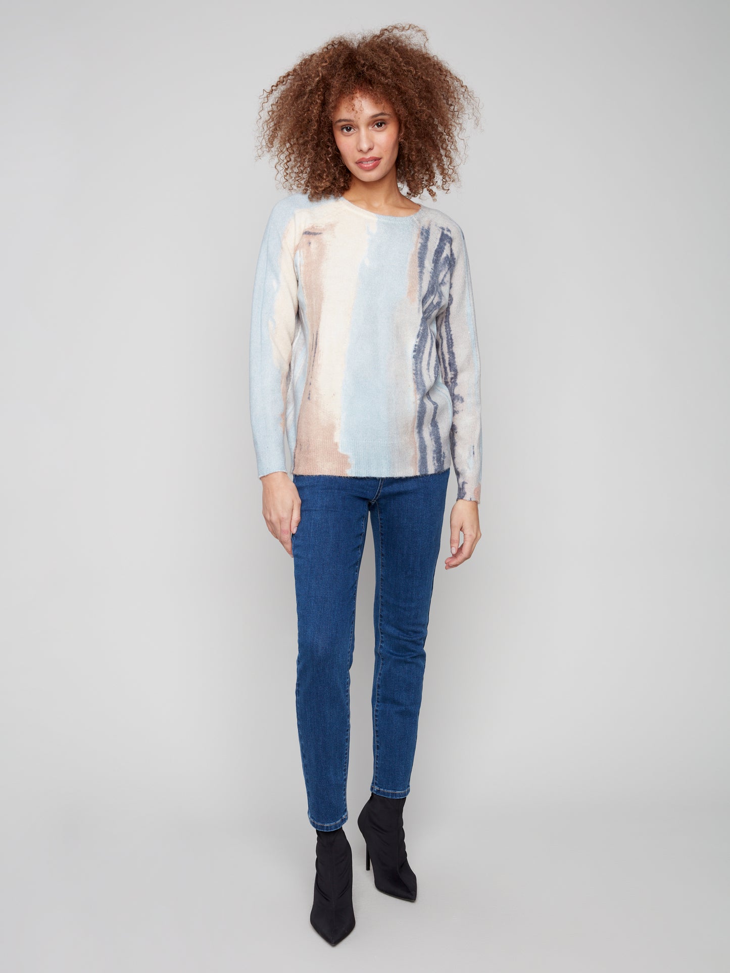 Charlie B Reversible Printed Raglan Sleeves Sweater Watercolour C2268Y-918A-P076