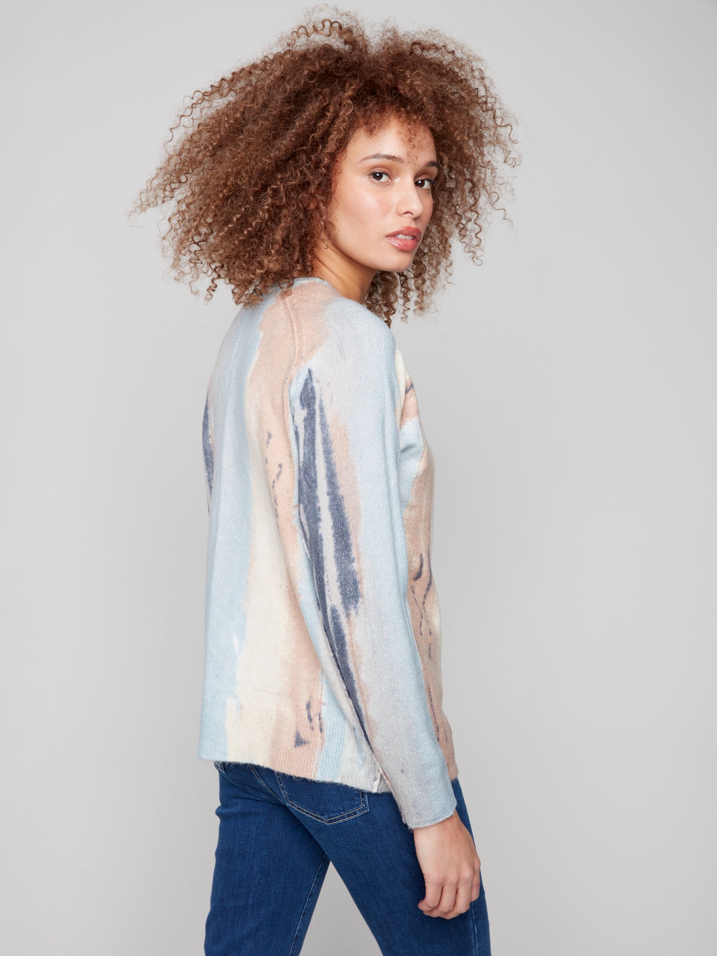 Charlie B Reversible Printed Raglan Sleeves Sweater Watercolour C2268Y-918A-P076