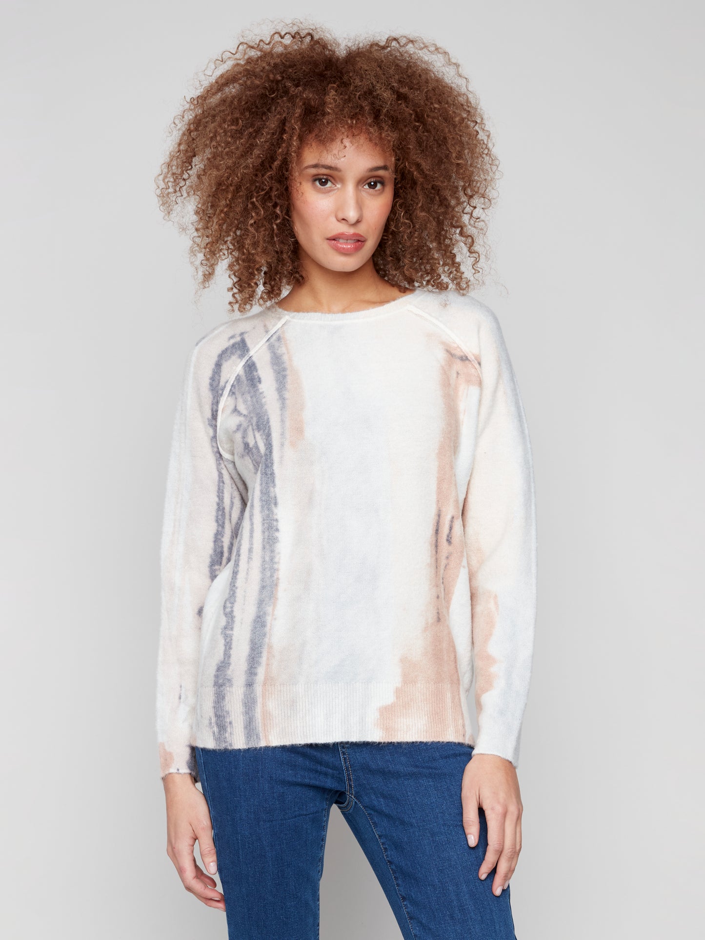 Charlie B Reversible Printed Raglan Sleeves Sweater Watercolour C2268Y-918A-P076
