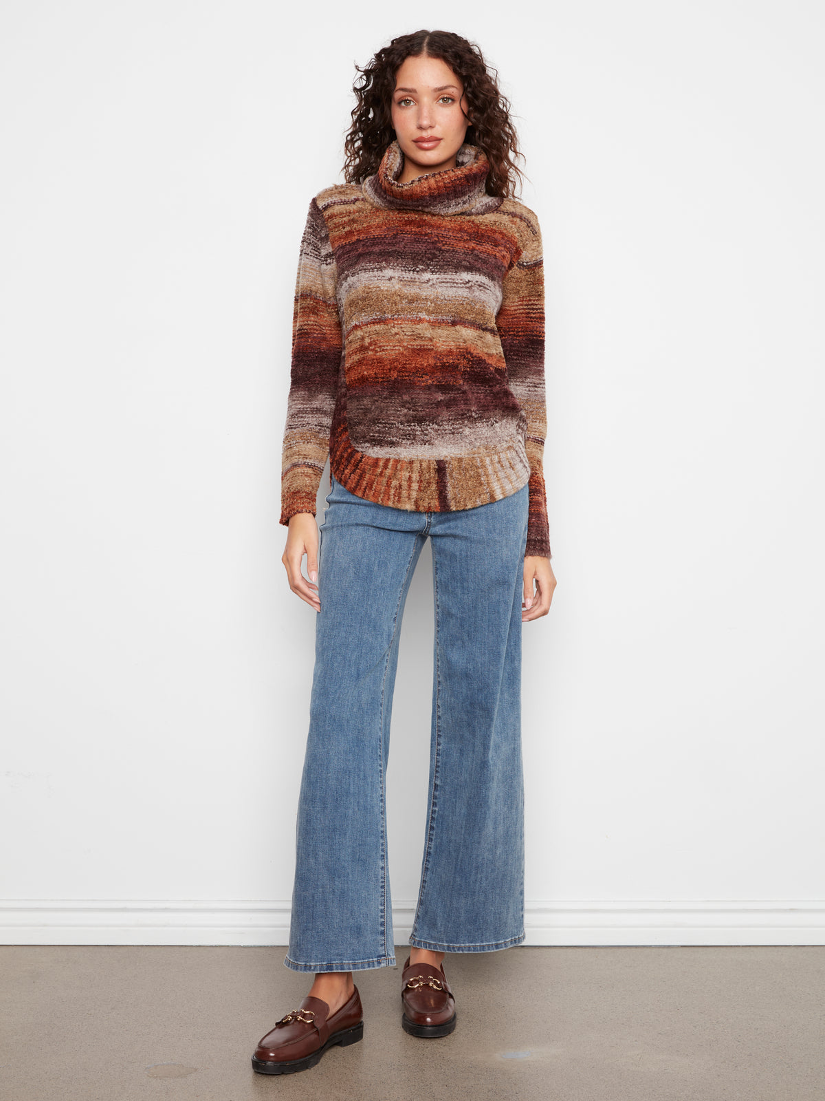 Charlie B Cowl Neck Round Hem Cable Knit Sweater Raisin C2316R-752C-P382