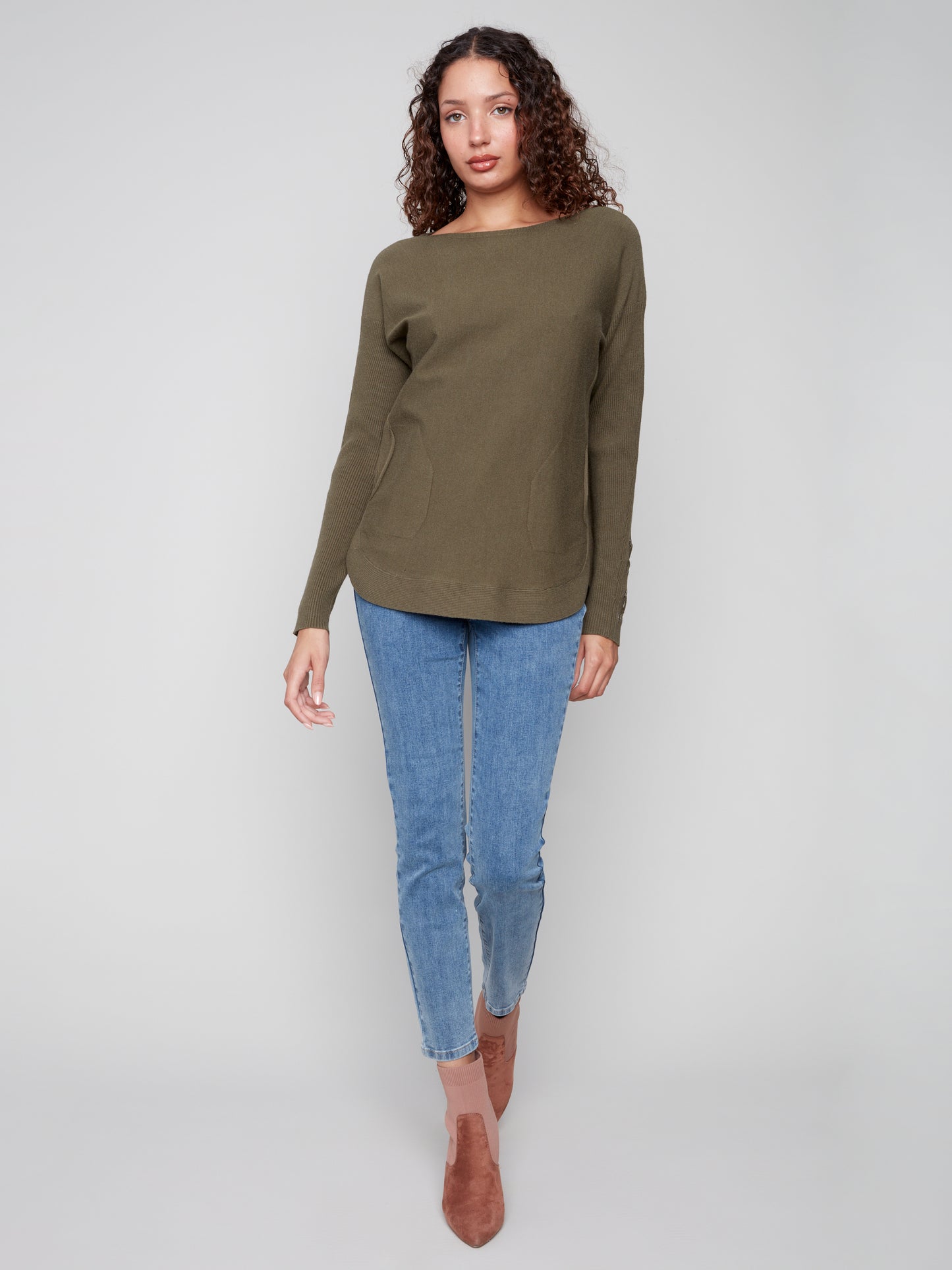 Charlie B Sweater w/Lace-up Cuffs Spruce C2380Y-464A-531