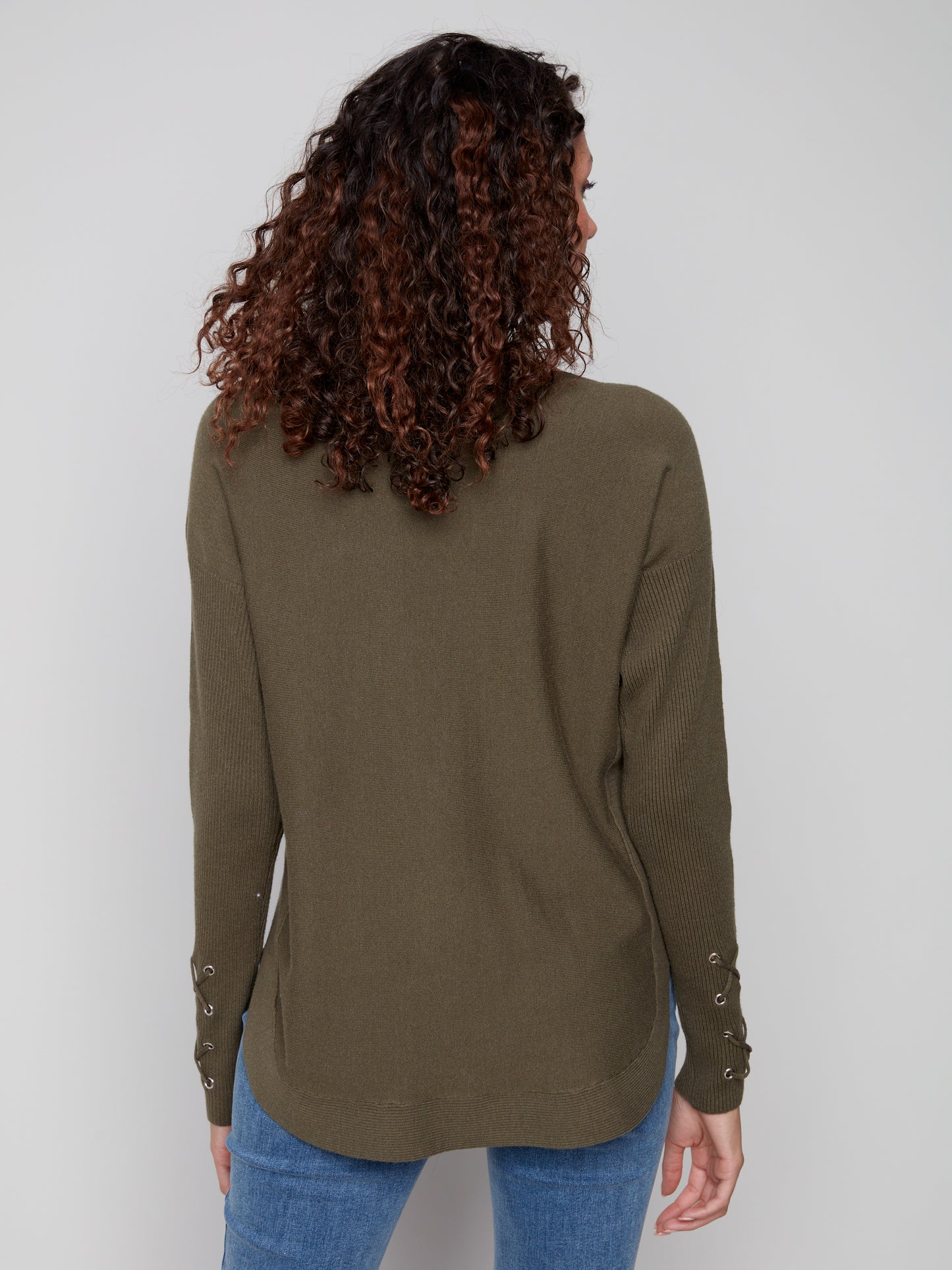Charlie B Sweater w/Lace-up Cuffs Spruce C2380Y-464A-531