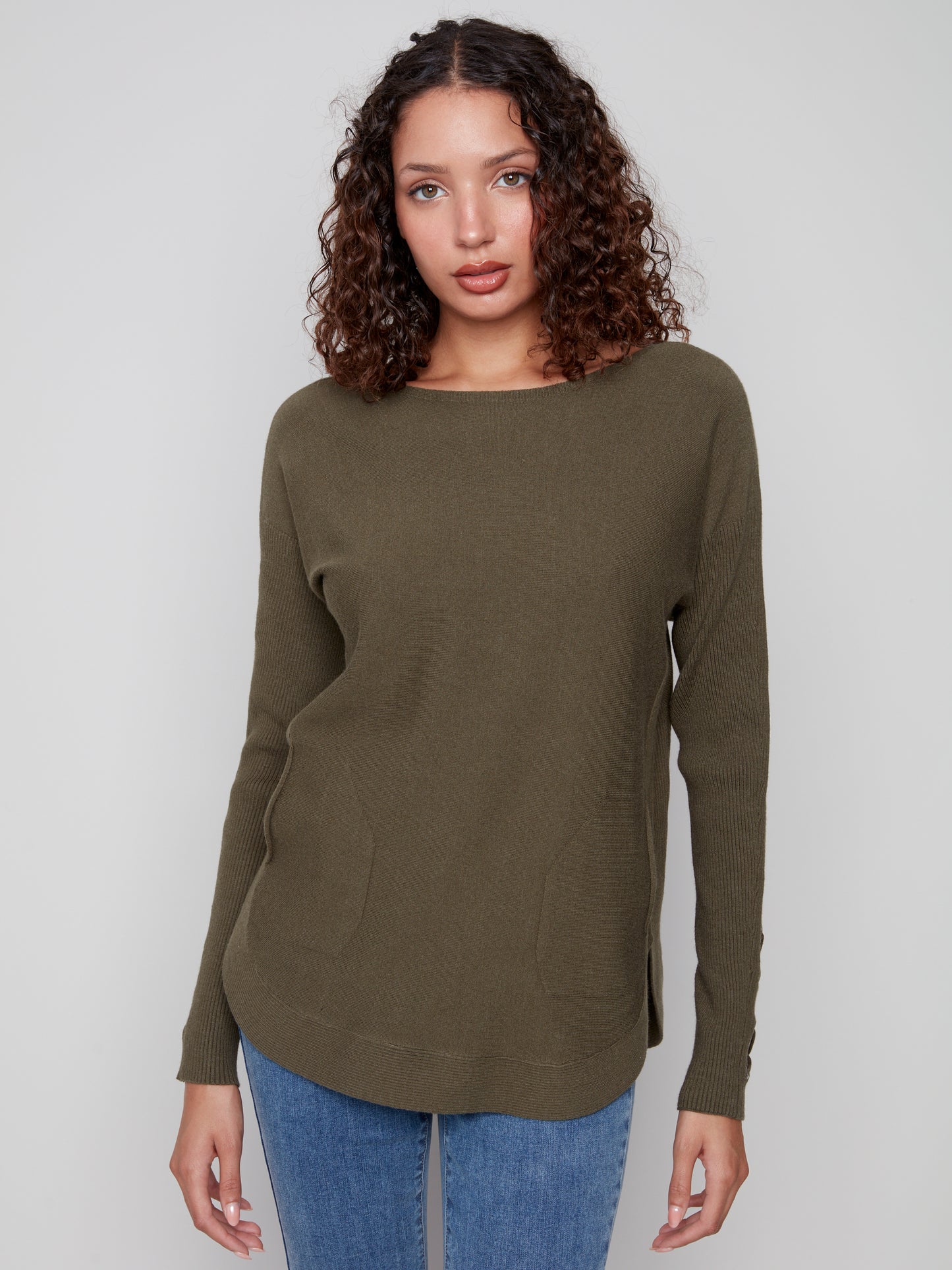 Charlie B Sweater w/Lace-up Cuffs Spruce C2380Y-464A-531