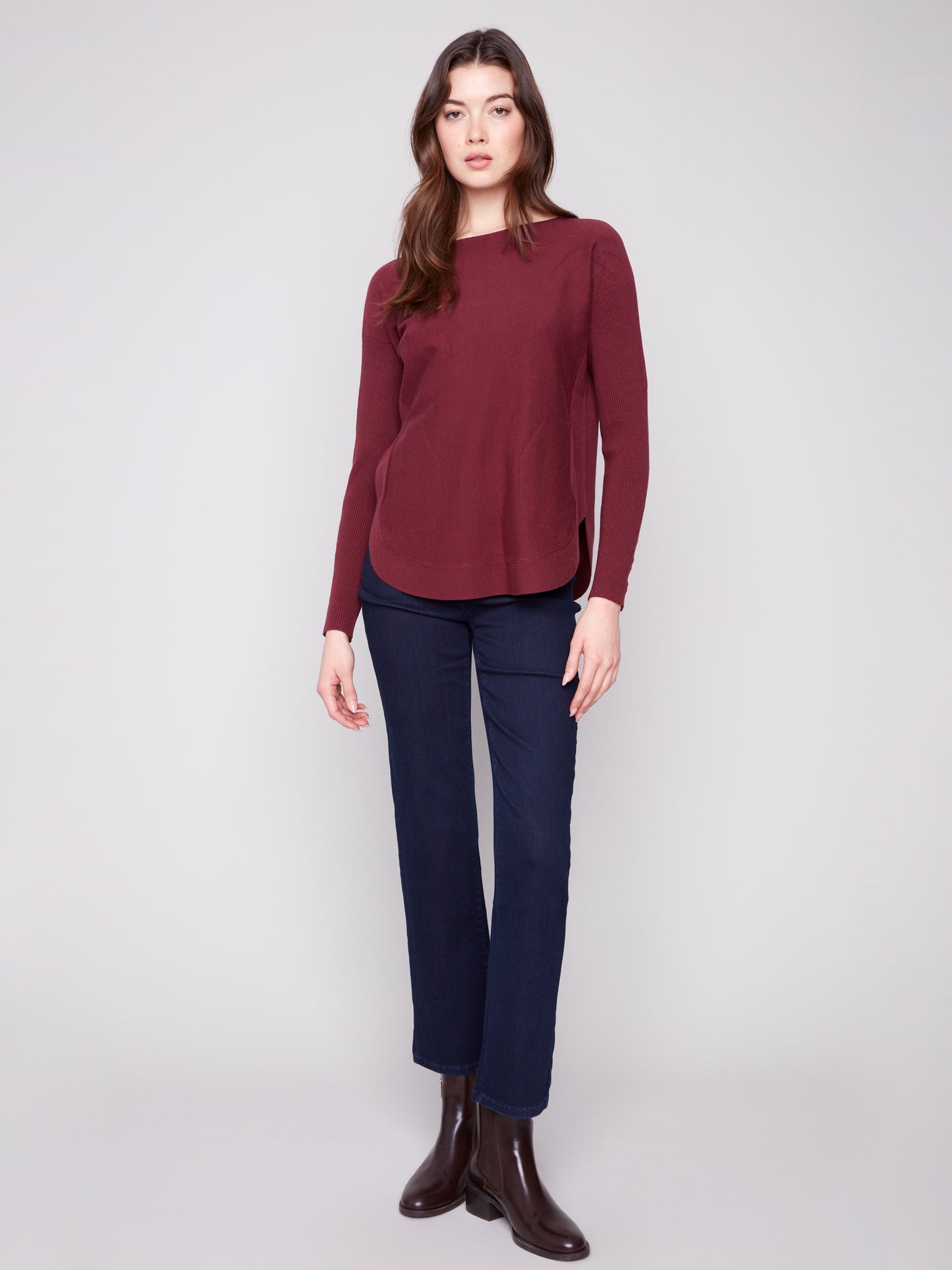 Charlie B Sweater w/Lace-up Cuffs Cabernet C2380Y-464A-667