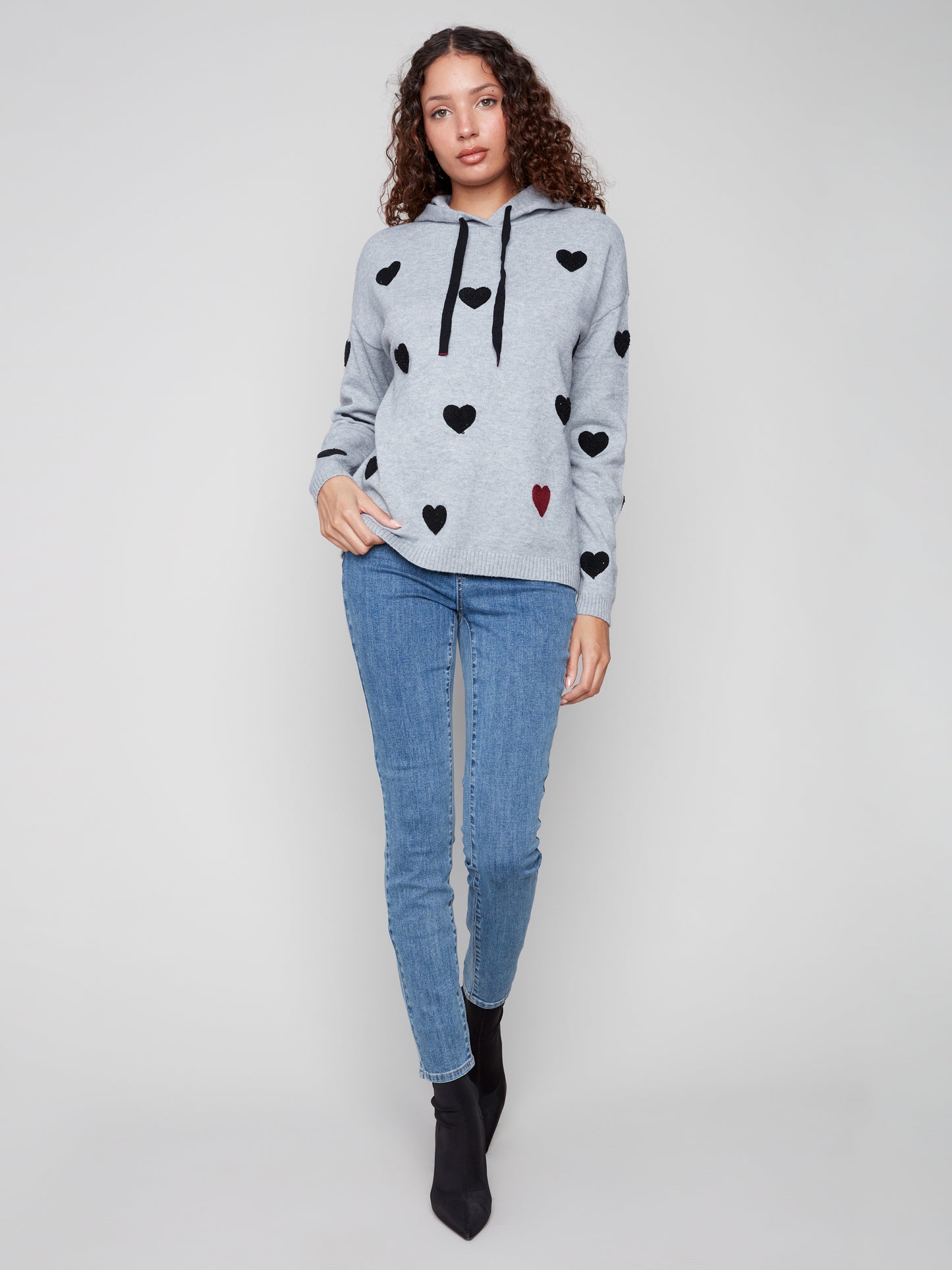 Charlie B Needle Punch Boucle Hoodie H. Grey C2436Y-736A-P008