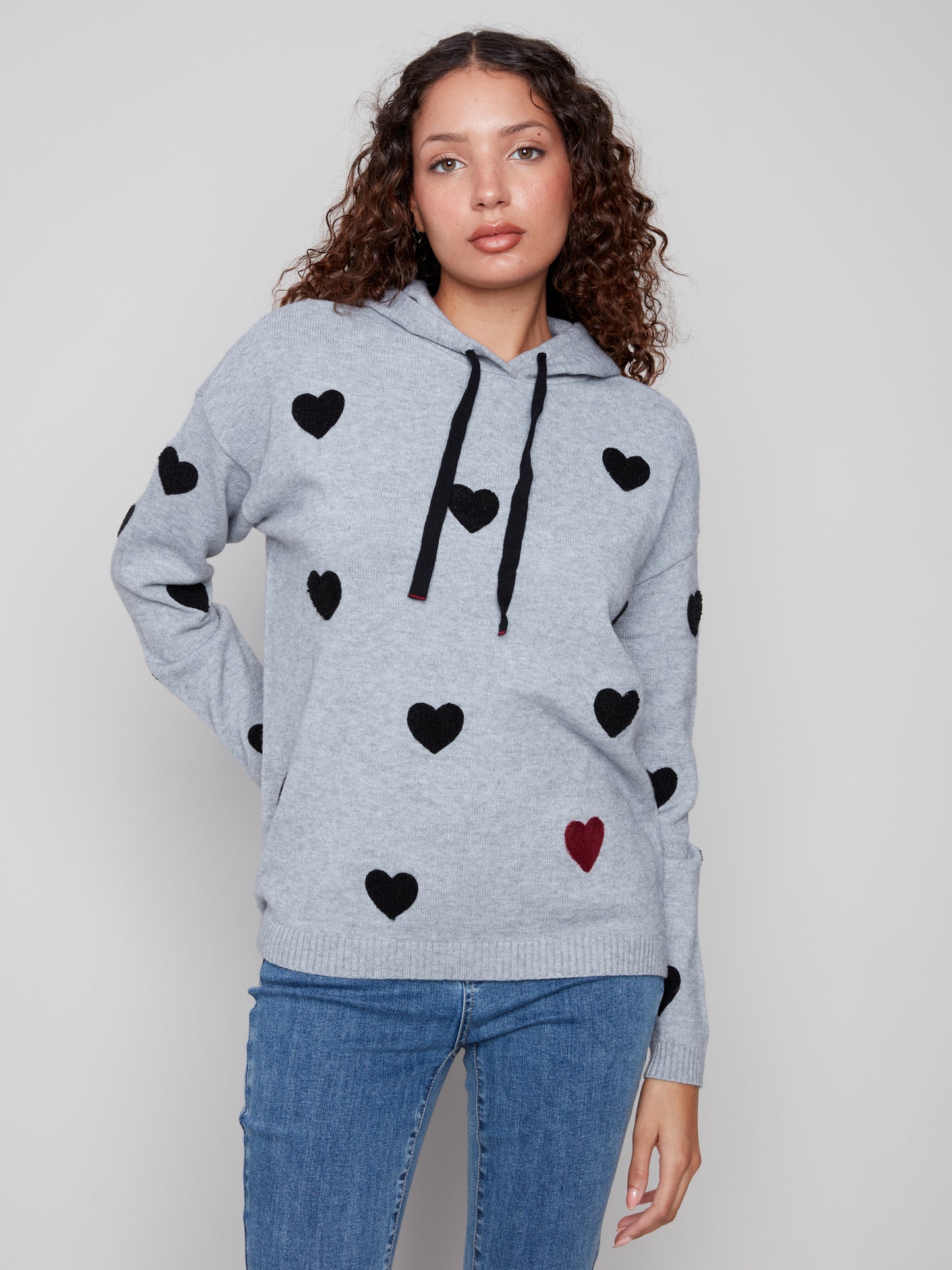 Charlie B Needle Punch Boucle Hoodie H. Grey C2436Y-736A-P008