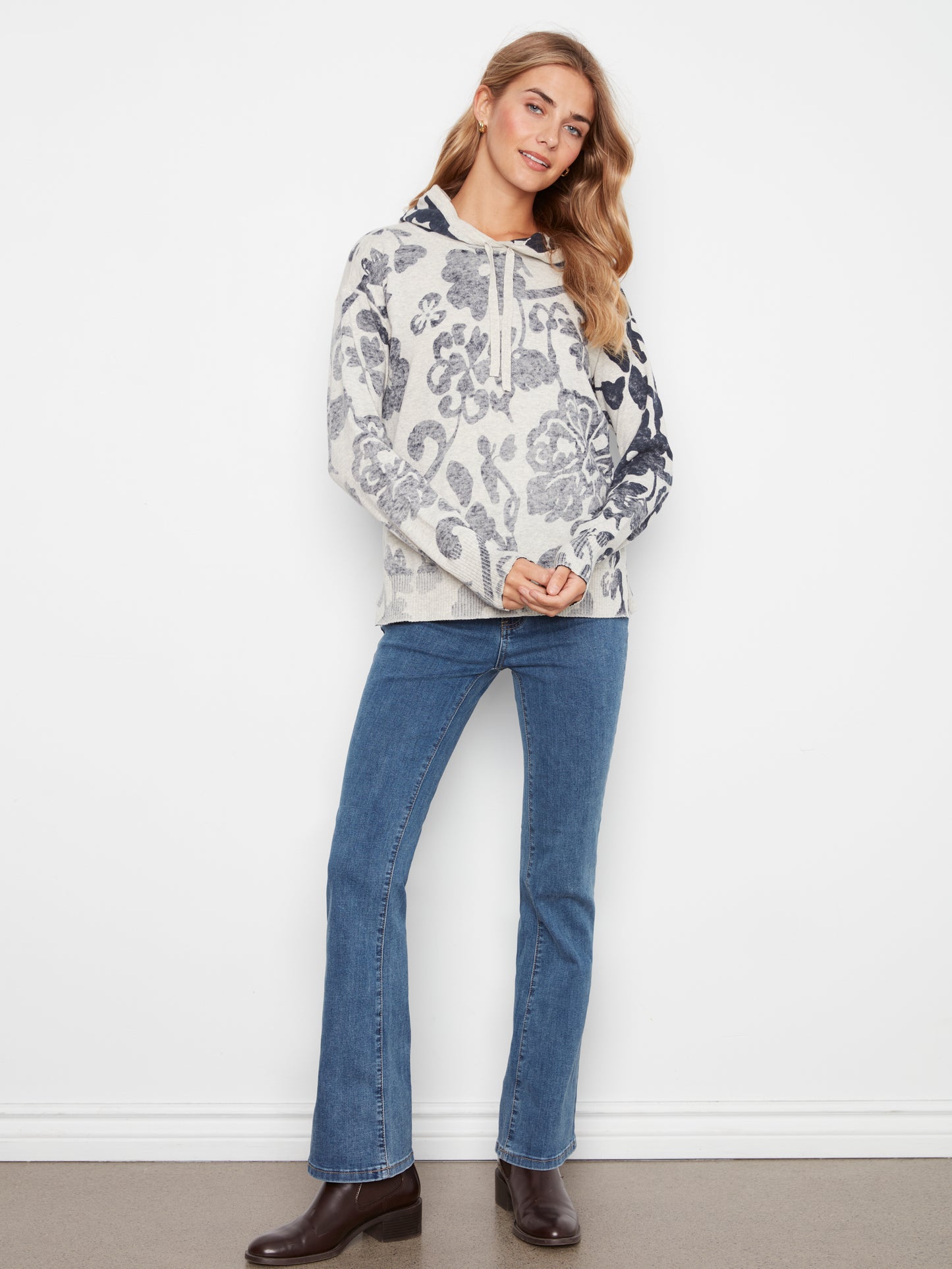 Charlie B Long Sleeve Printed Hoody Popover Sweater Lovely C2616RPR-261B-P274