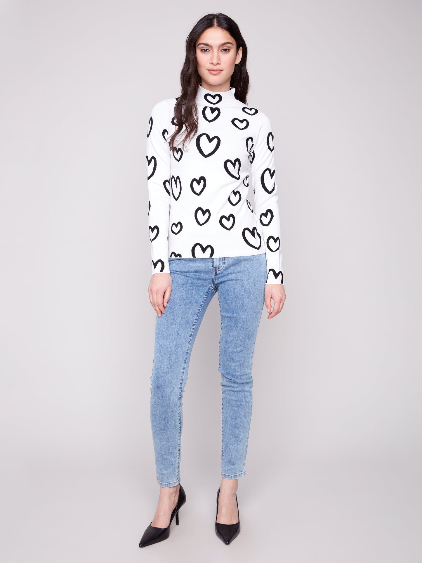 Charlie B Reversible Mock Neck Sweater Hearts C2681PR-965B-P461