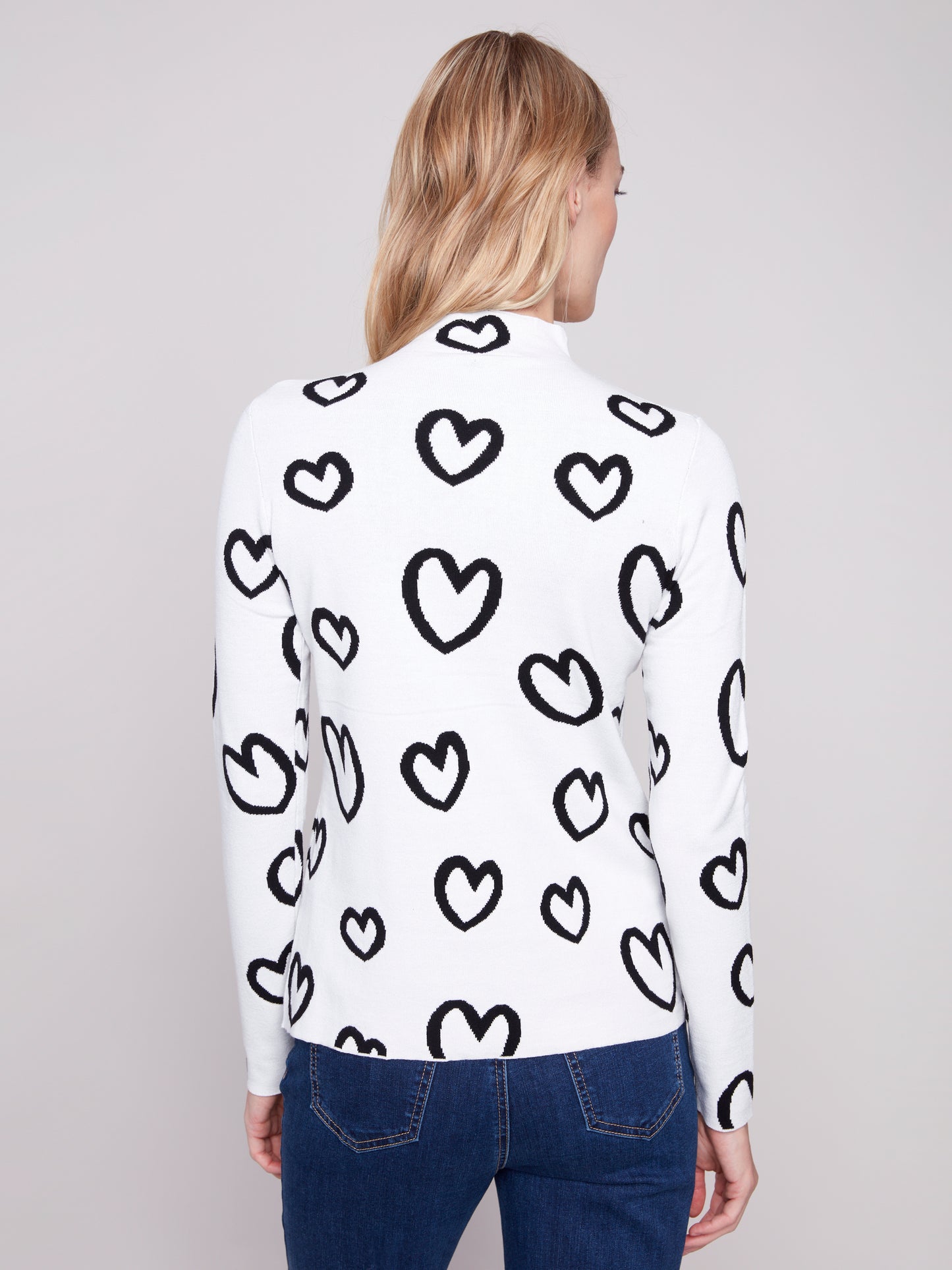 Charlie B Reversible Mock Neck Sweater Hearts C2681PR-965B-P461