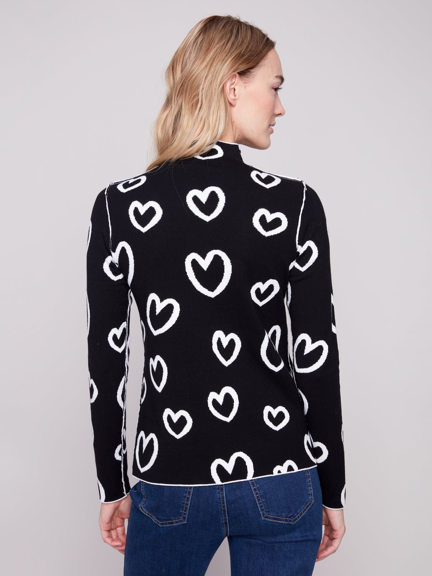 Charlie B Reversible Mock Neck Sweater Hearts C2681PR-965B-P461