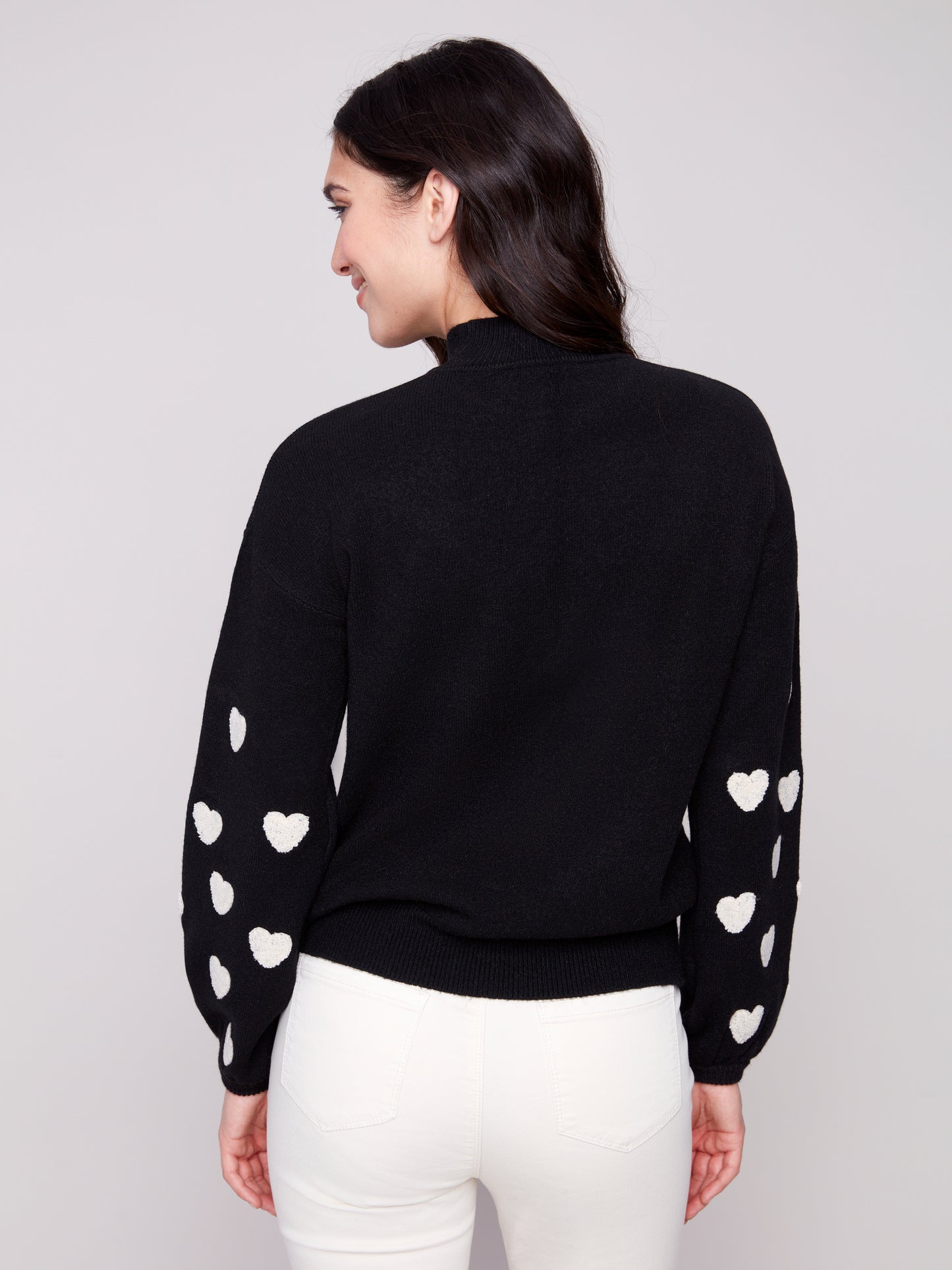 Charlie B Mock Neck Sweater w/Embroidery Black C2689R-736A-P001